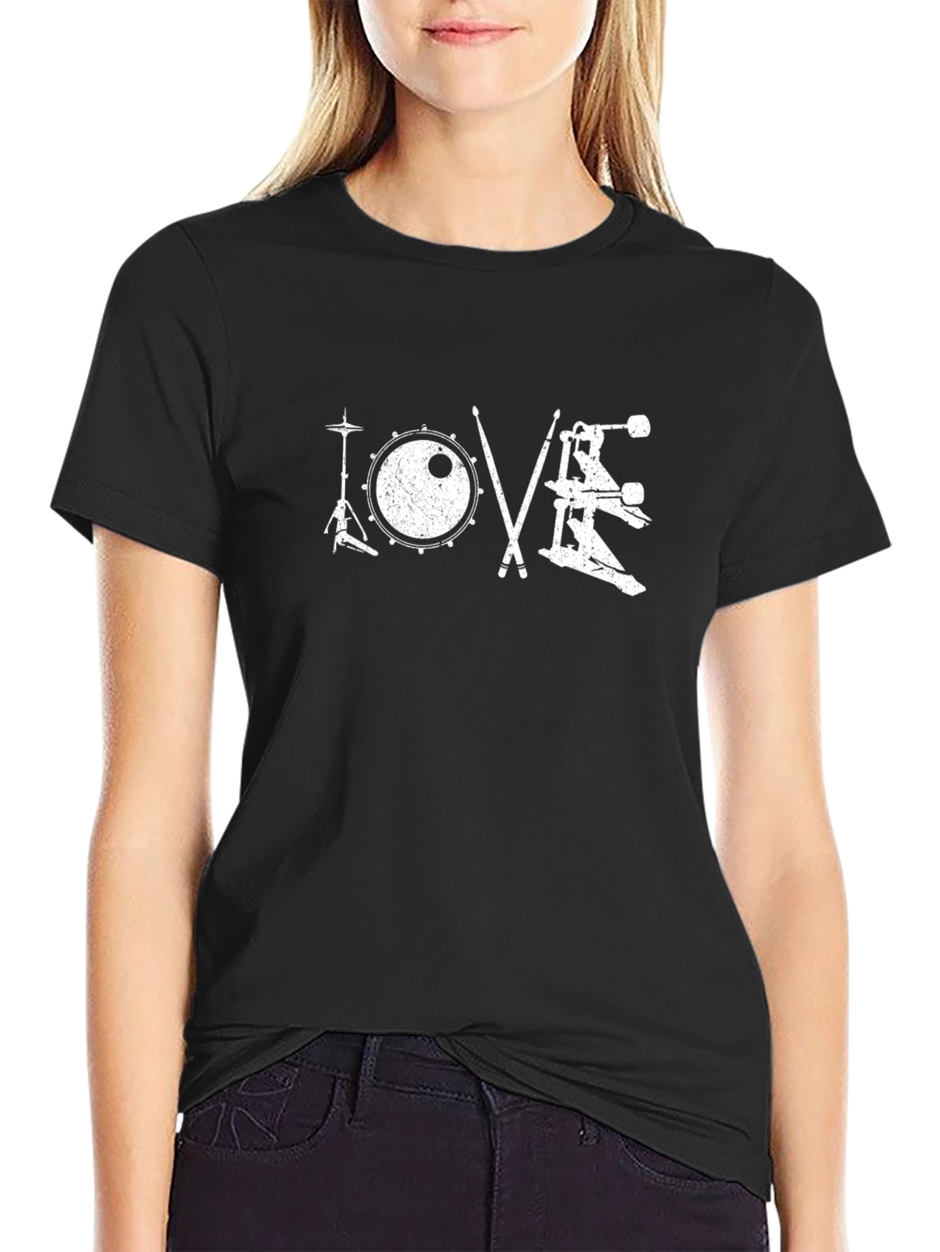 Black Drummer's Love T-Shirt - Music Lover Tee view 2