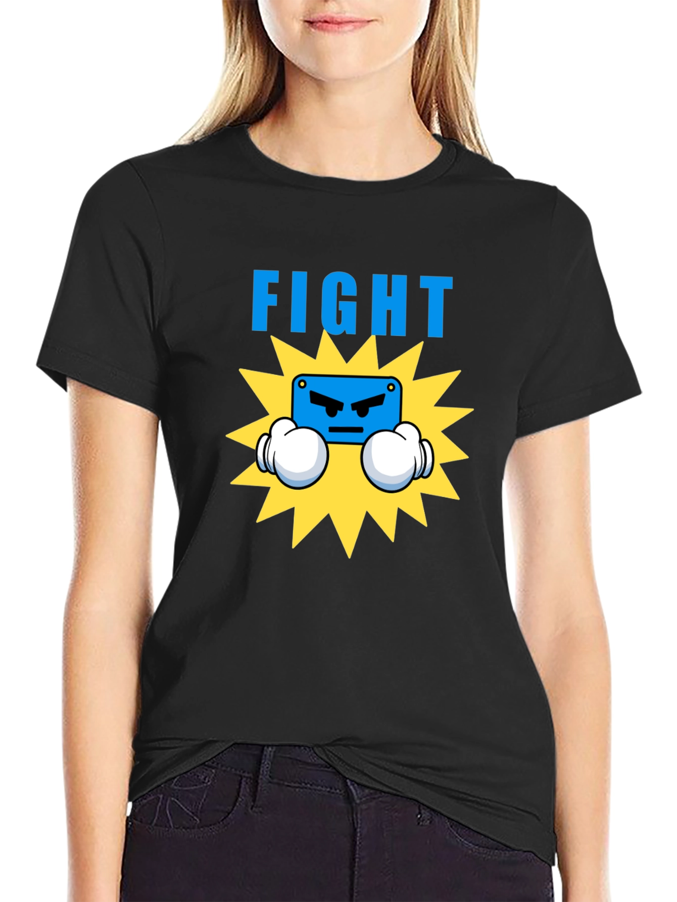Black Fight Graphic T-Shirt - Boxing Cartoon Design view 2