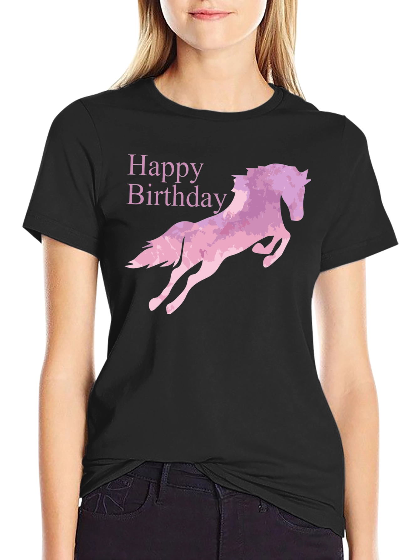Black Happy Birthday Horse Graphic T-Shirt - Black view 2