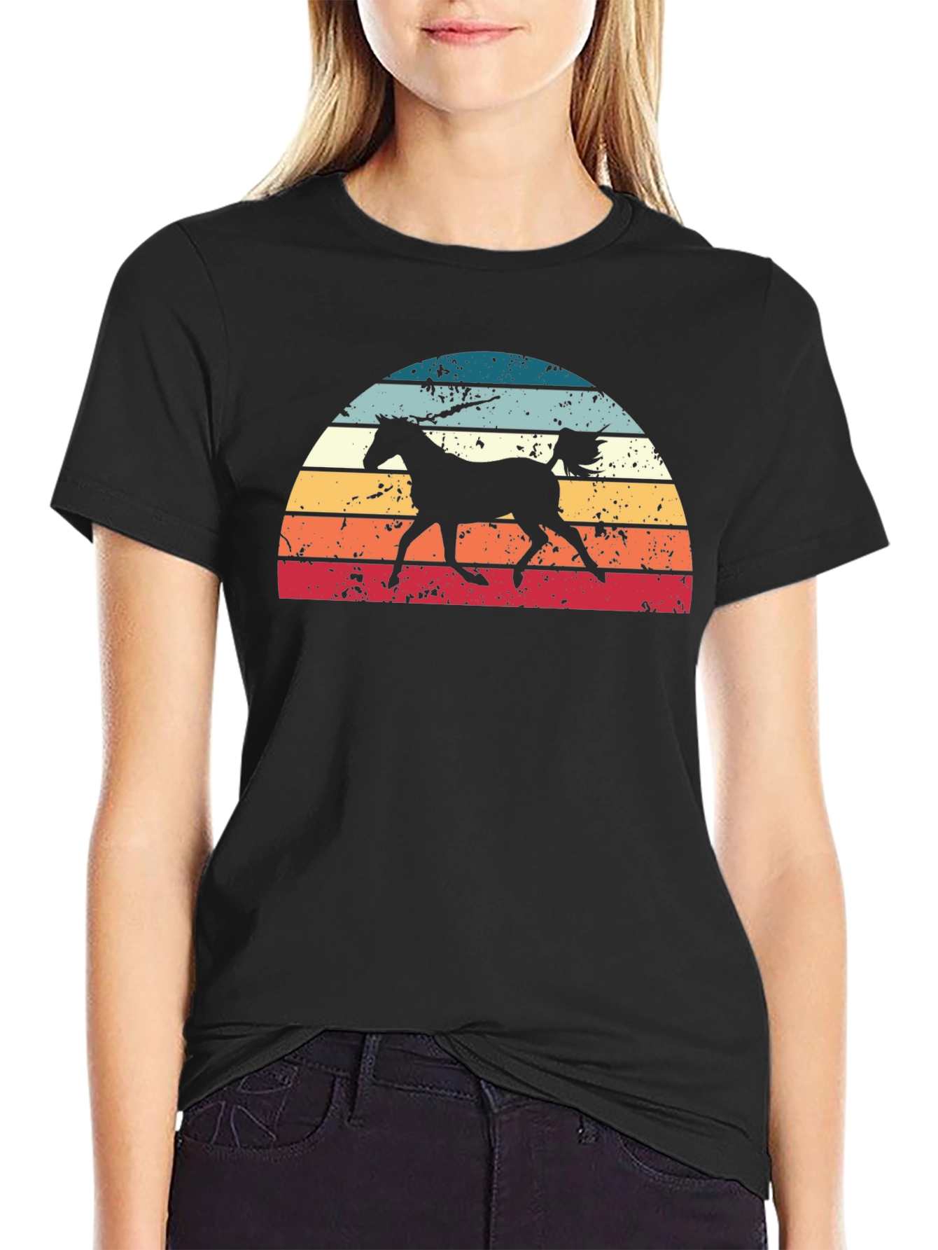 Black Retro Horse Sunset Graphic Tee view 2