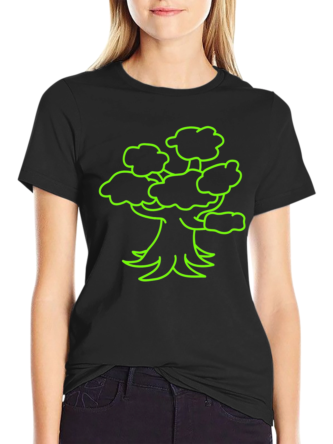 Black Neon Tree Graphic Tee - Black Cotton T-Shirt view 2