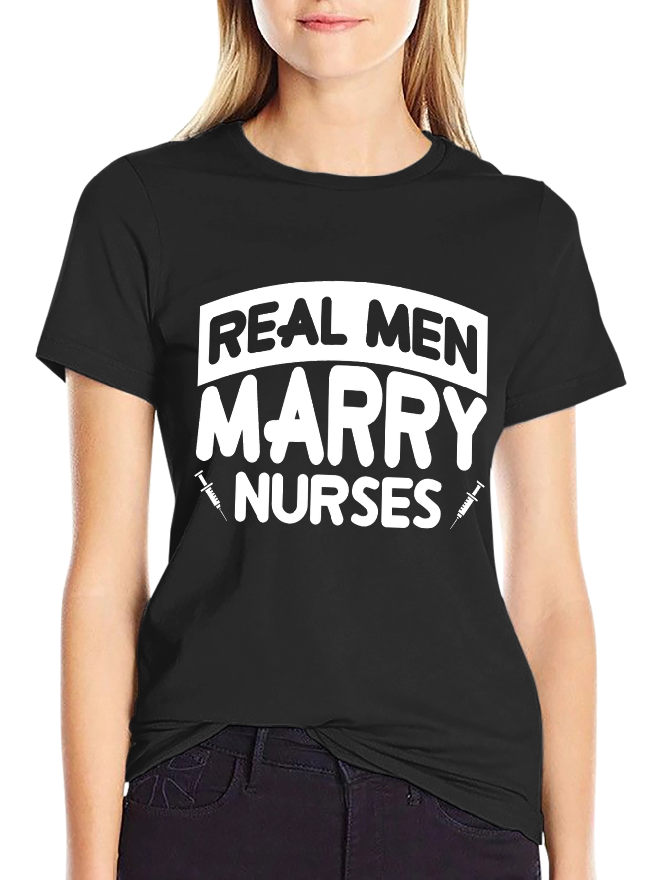 Black Real Men Marry Nurses Graphic Tee view 2