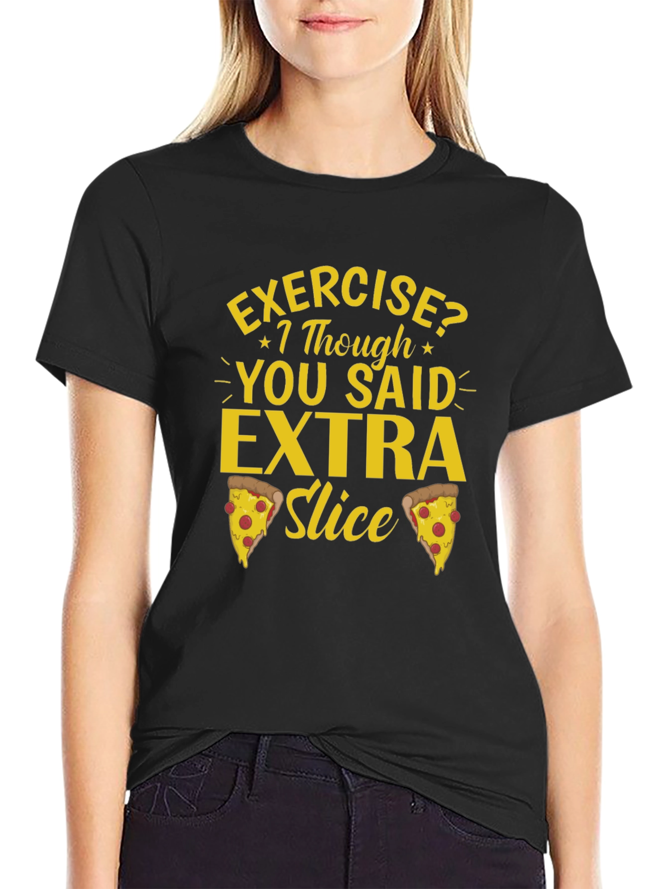 Black Funny Pizza Lover T-Shirt - Extra Slice Design view 2