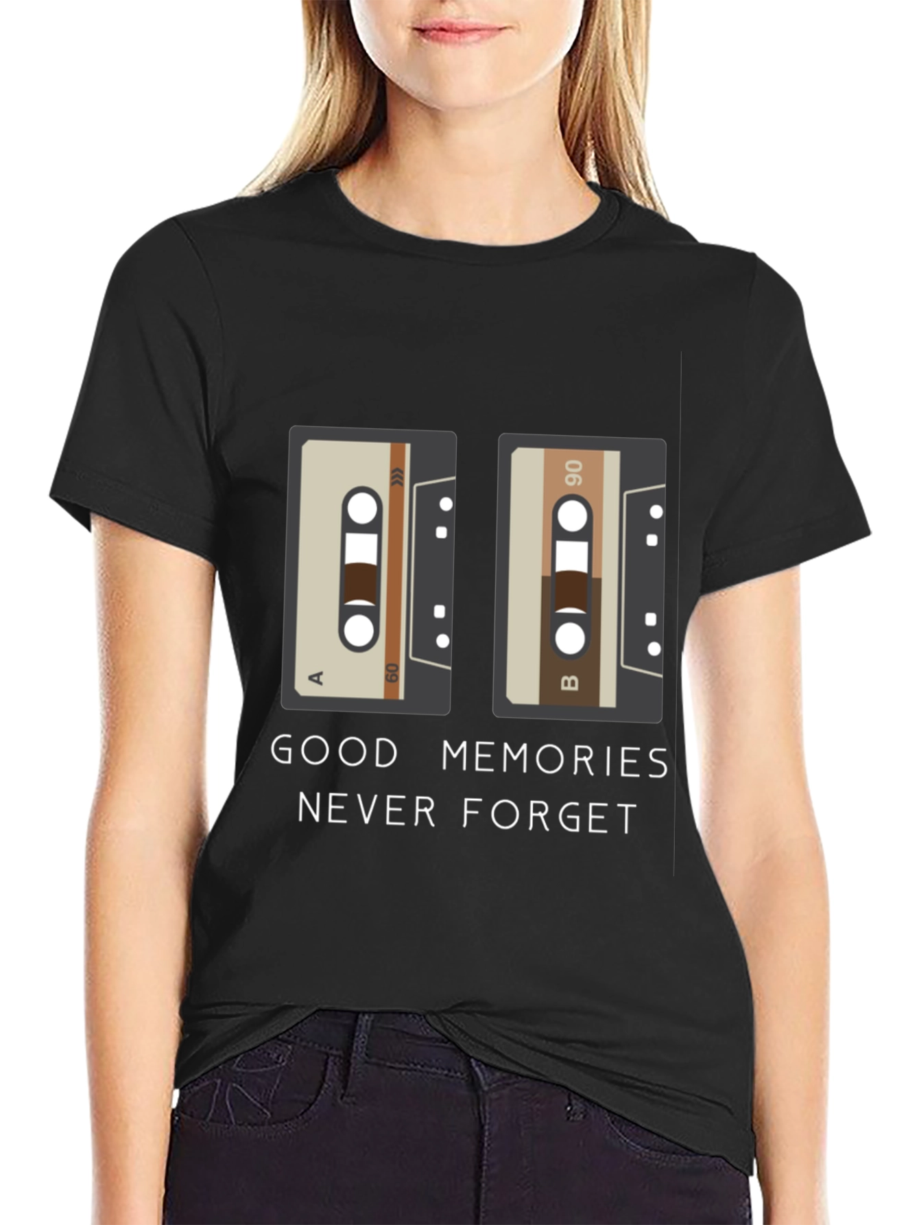 Black Good Memories Never Forget Cassette Tape T-Shirt view 2