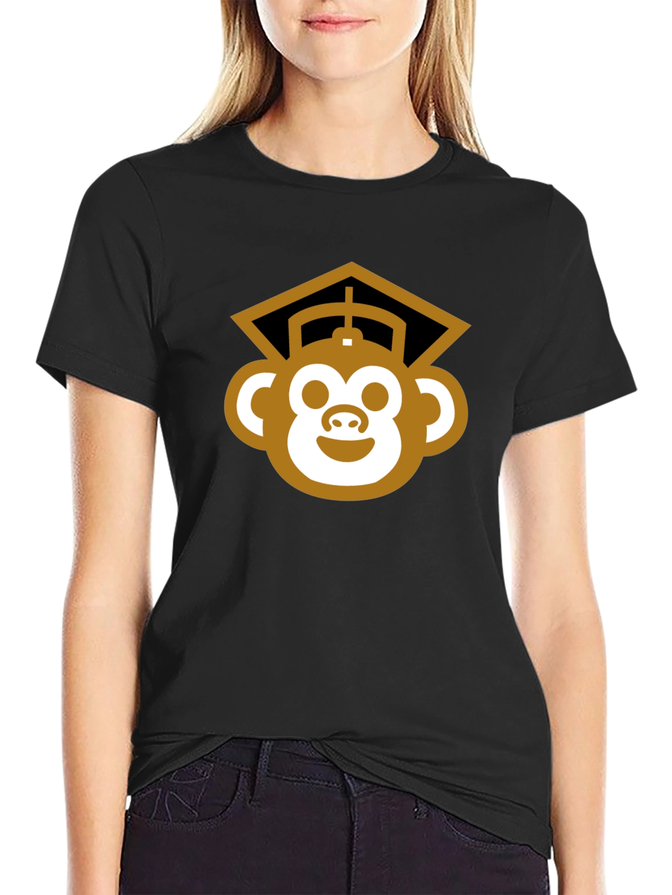 Black Graduation Monkey Tee - Black Cotton Blend T-Shirt view 2