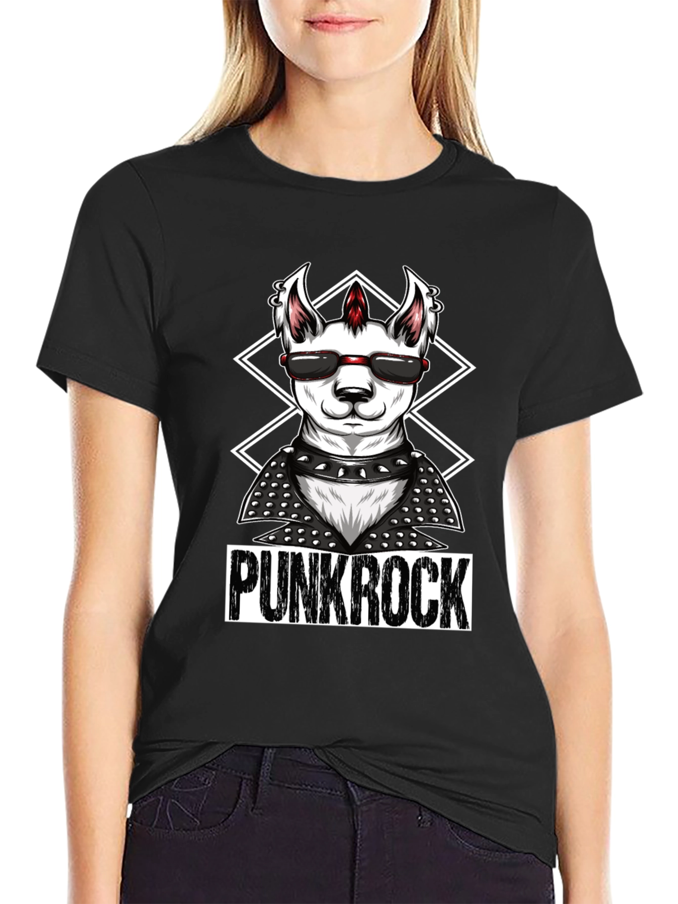 Black Punk Rock Llama T-Shirt - Cool & Edgy Design view 2