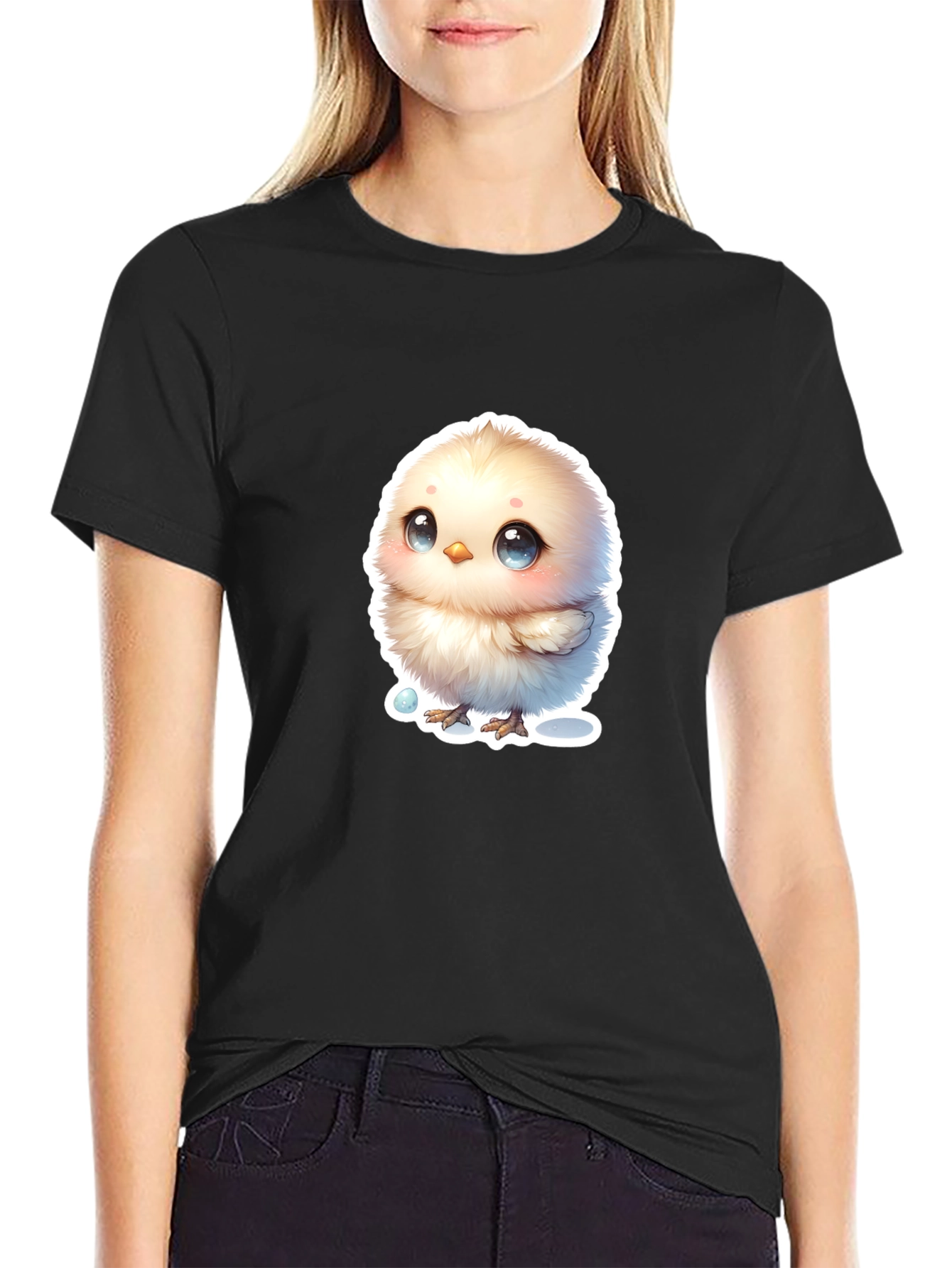 Black Cute Chick Graphic Tee - Black Cotton Blend T-Shirt view 2