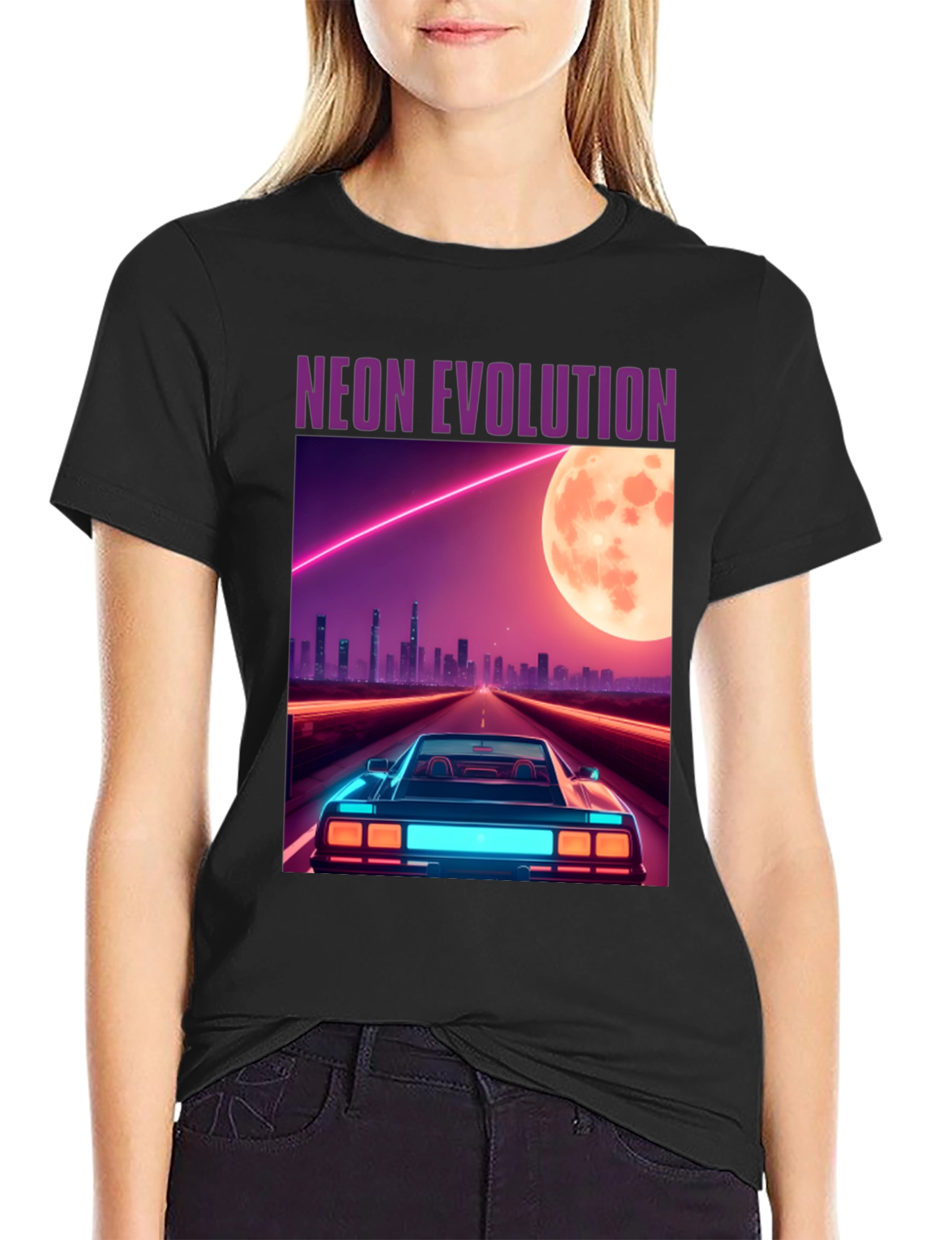 Black Neon Evolution Car Graphic Tee - Retro Style view 2