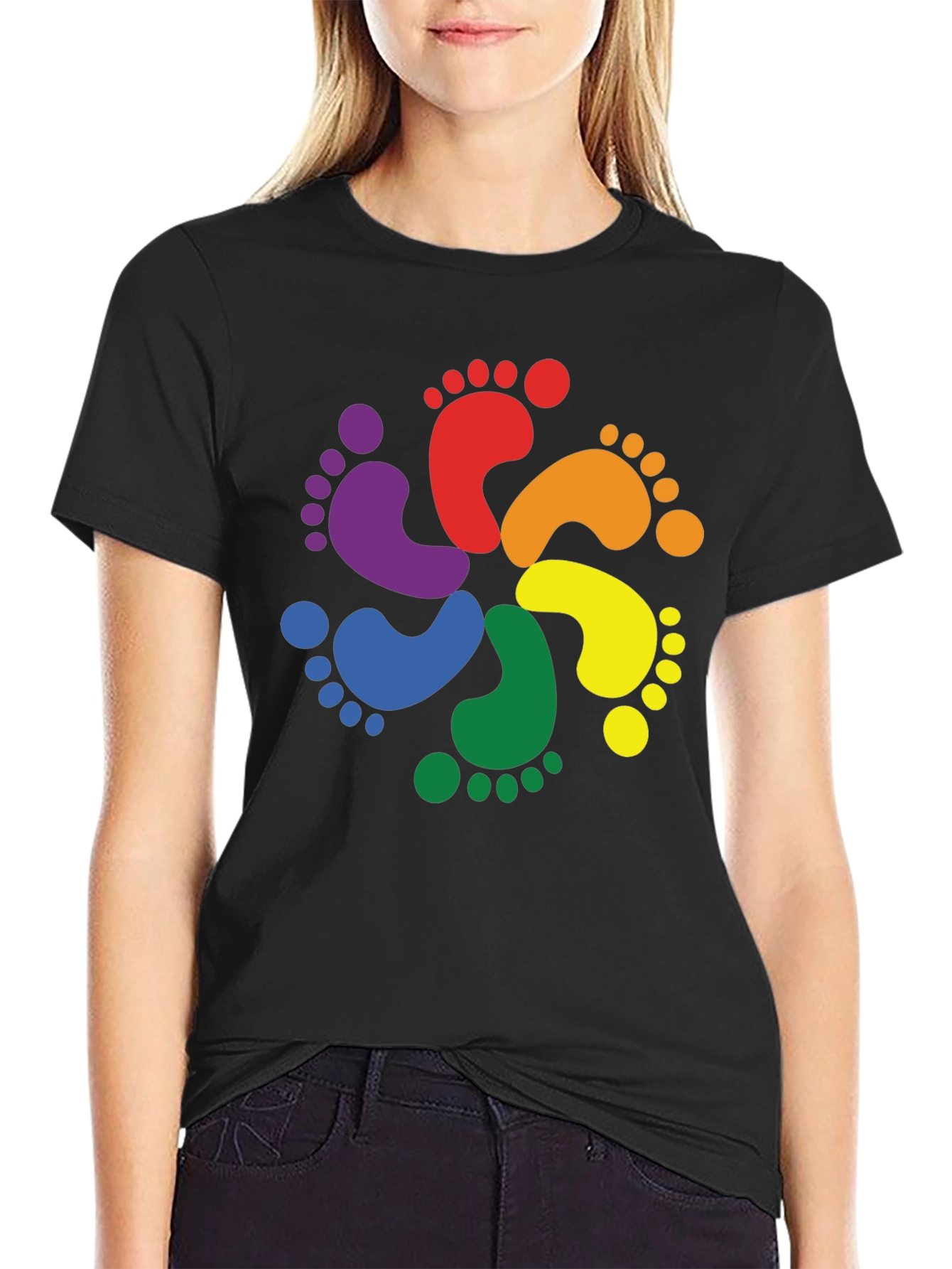 Black Rainbow Footprint T-Shirt - Pride Apparel view 2