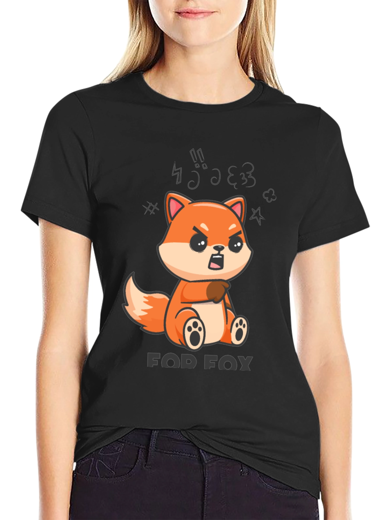 Black FOD FOX T-Shirt - Angry Fox Cartoon Tee view 2