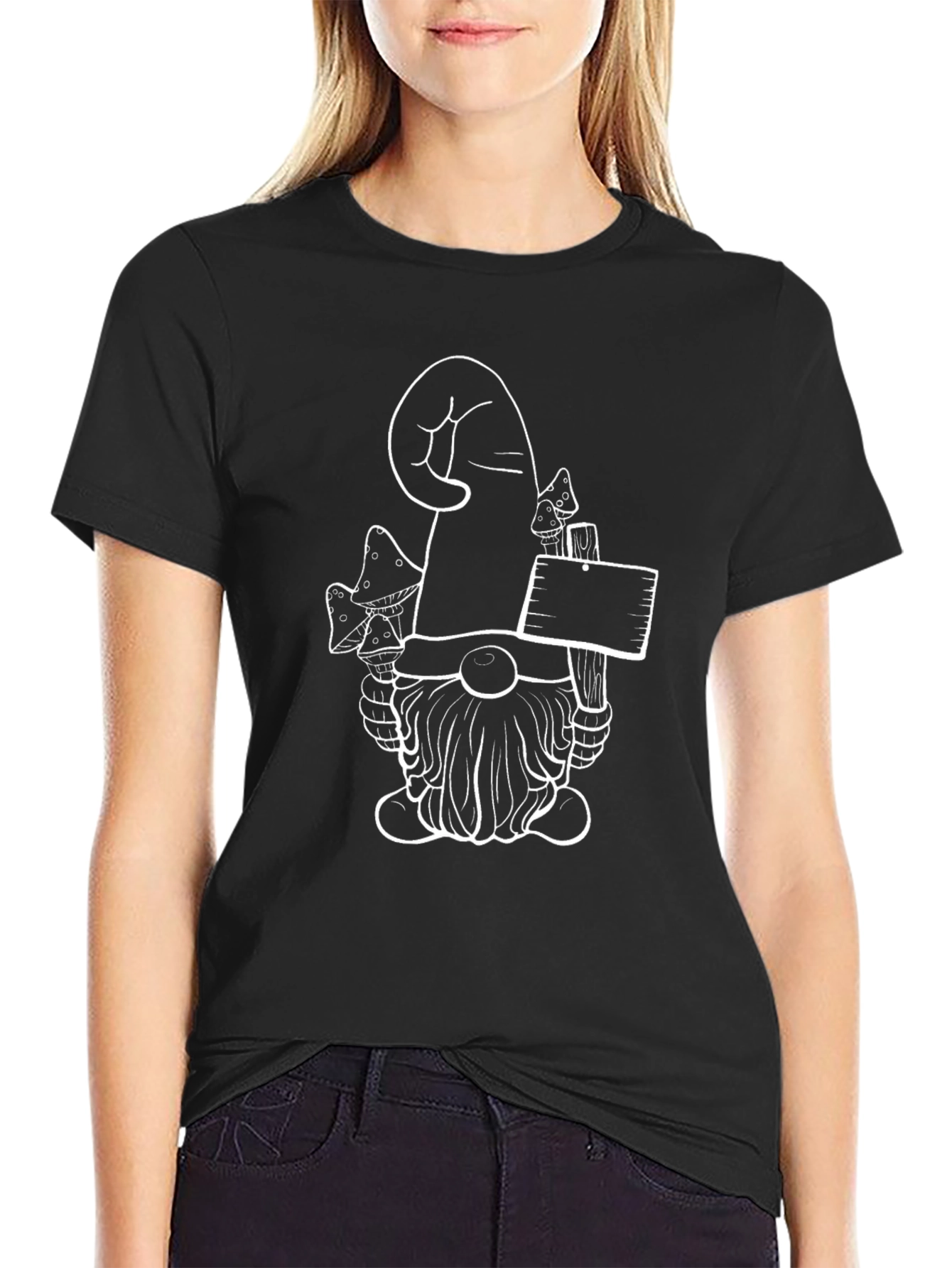 Black Mushroom Gnome Graphic Tee - Black view 2