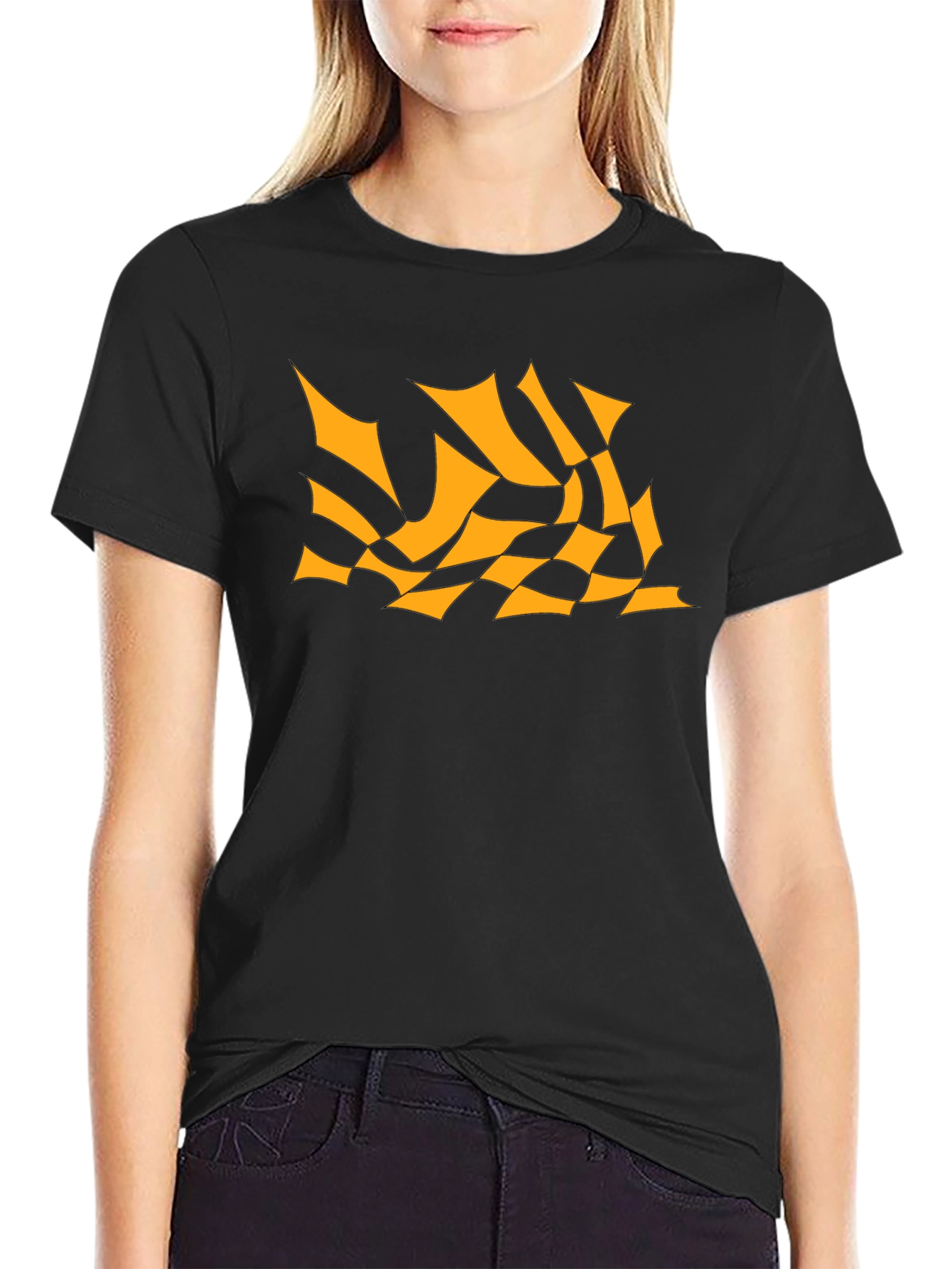 Black Men's Black Tee with Abstract Orange Design view 2