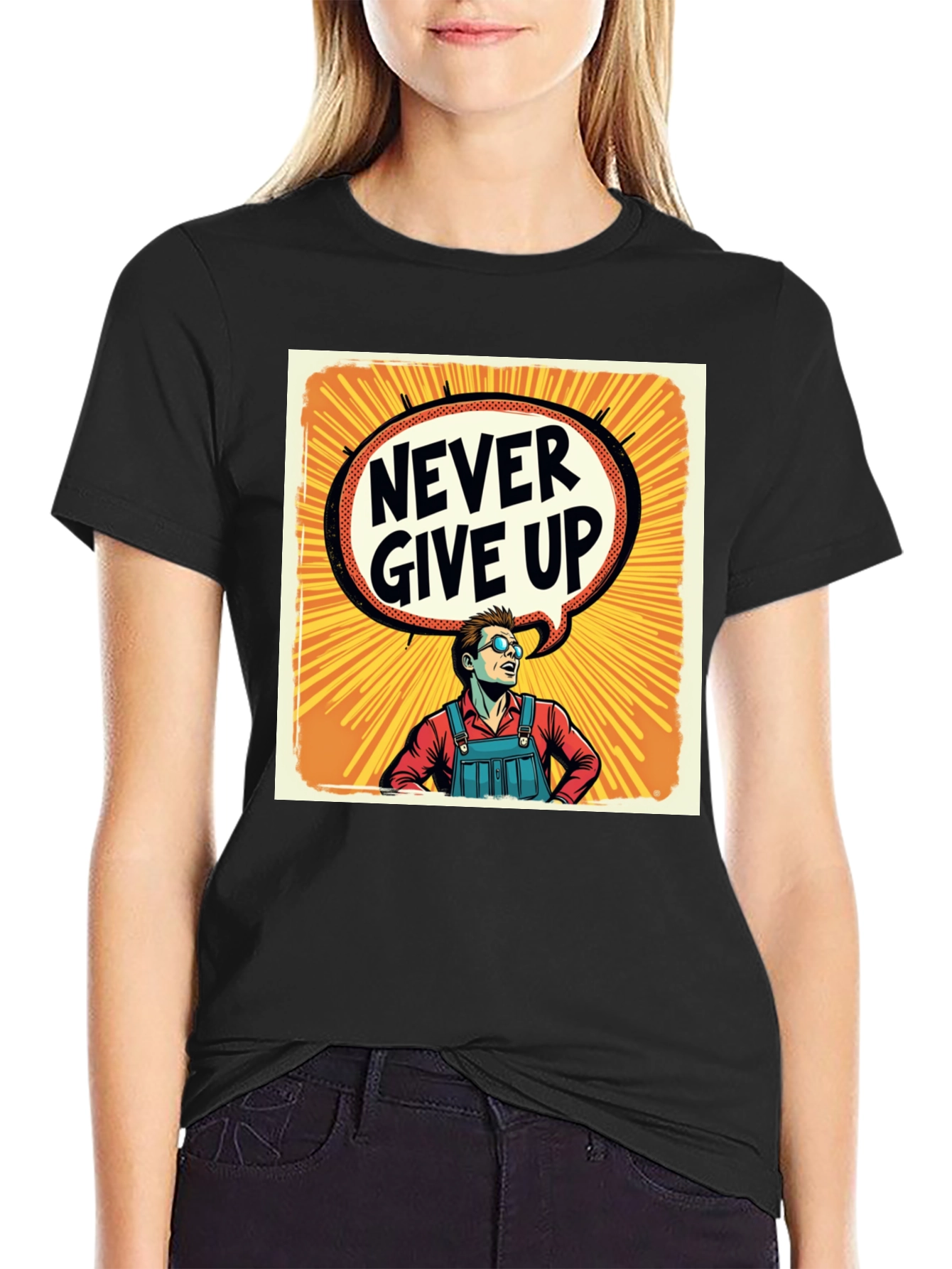 Black Never Give Up T-Shirt - Motivational Graphic Tee view 2