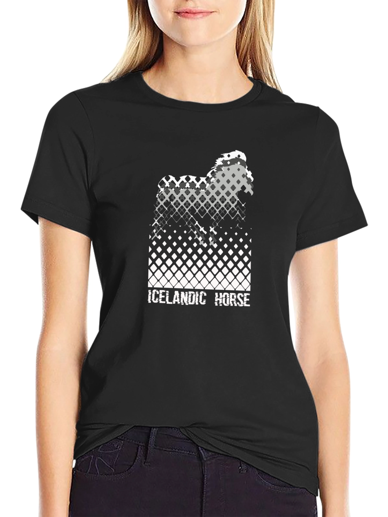 Black Icelandic Horse Graphic Tee - Black Cotton T-Shirt view 2