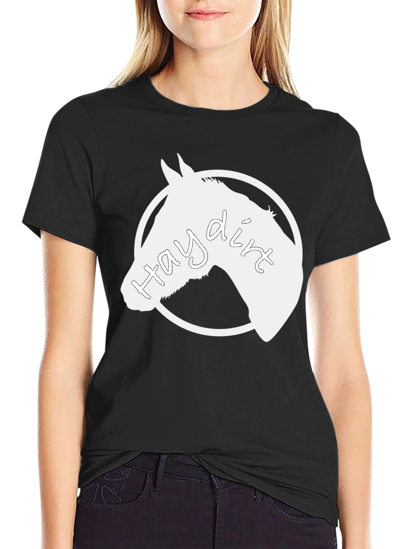 Black Hay Dirt Horse T-Shirt Black Cotton view 2