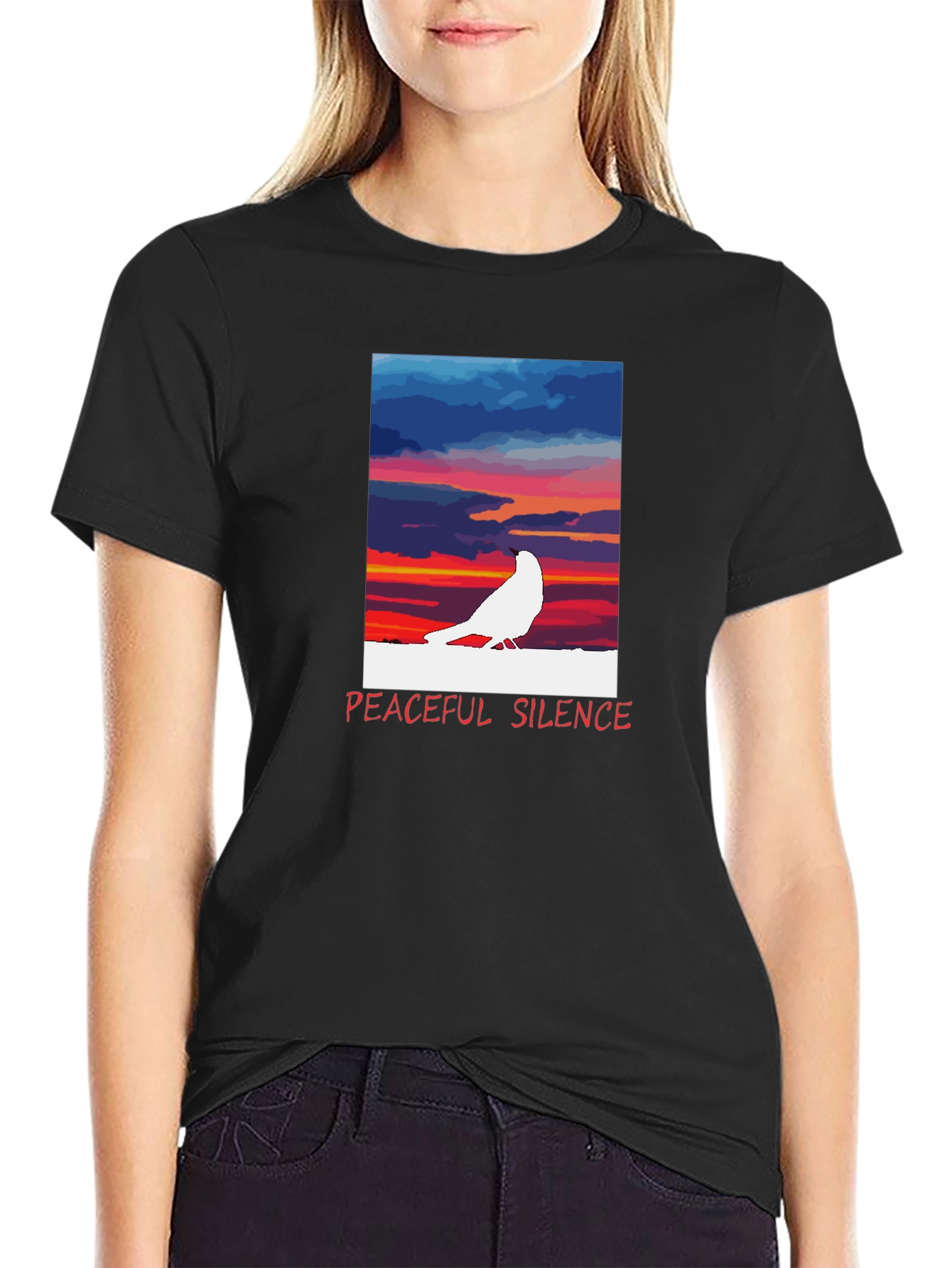 Black Peaceful Silence Graphic T-Shirt view 2
