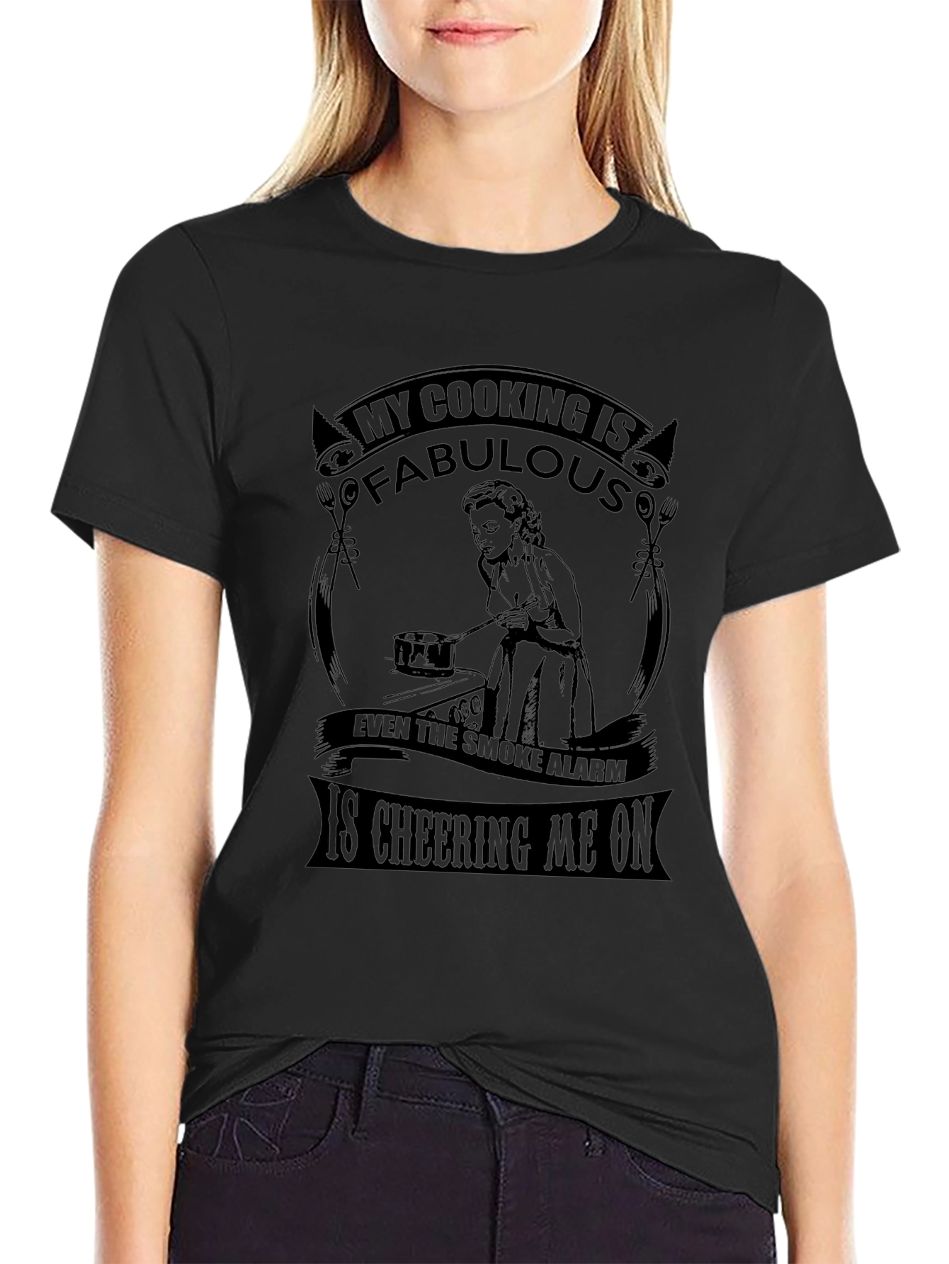 Black Funny Cooking T-Shirt - My Cooking is Fabulous view 2