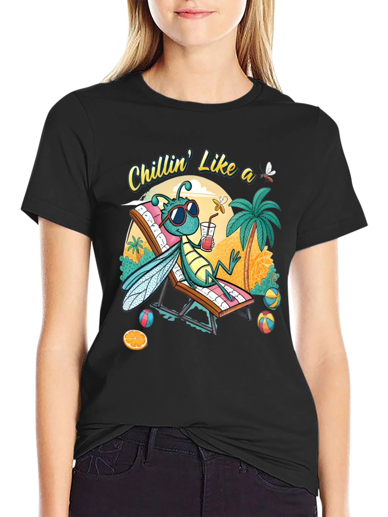 Black Chillin' Bug Graphic T-Shirt - Summer Vibes view 2