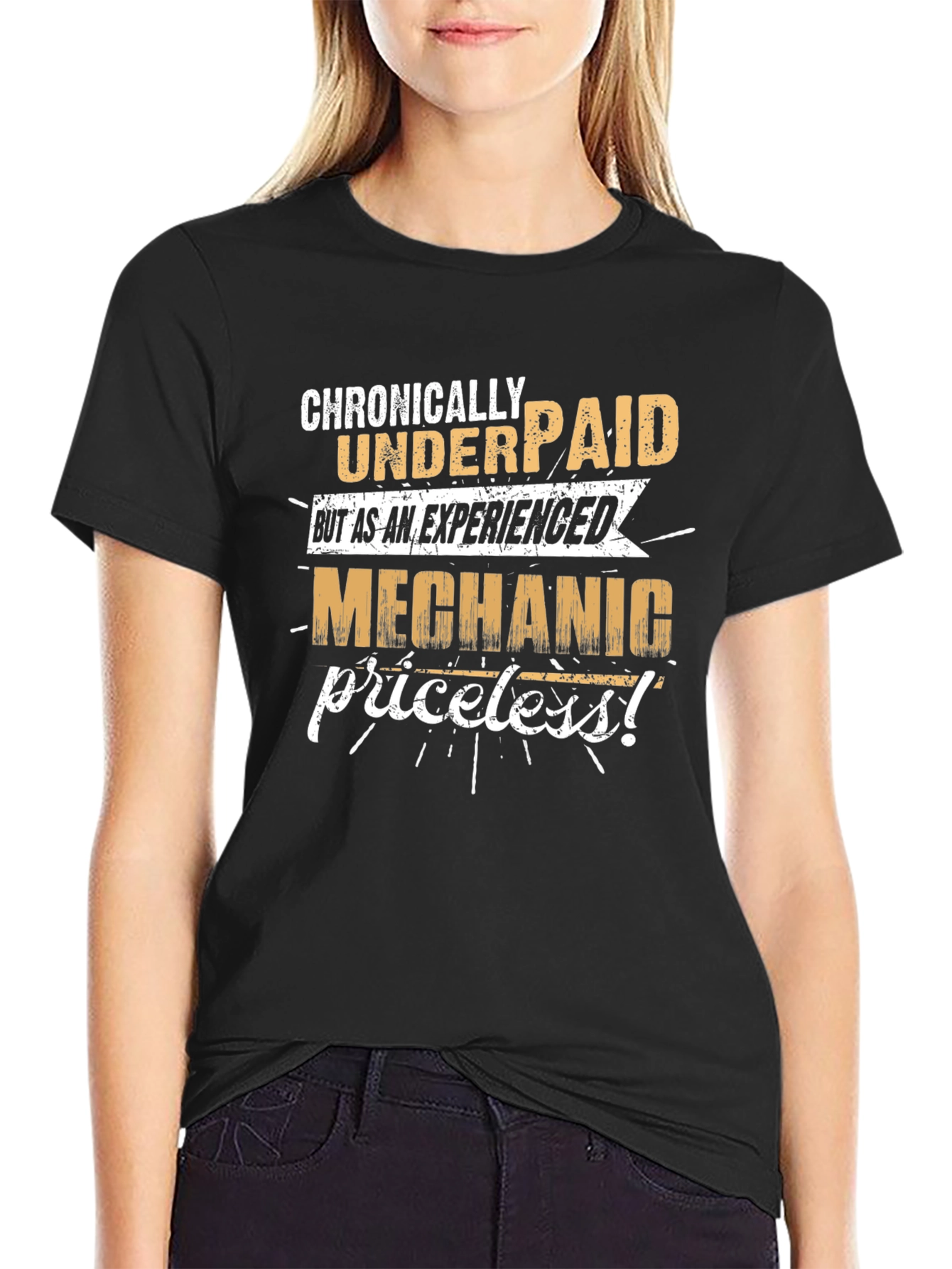 Black Chronically Underpaid Mechanic T-Shirt view 2
