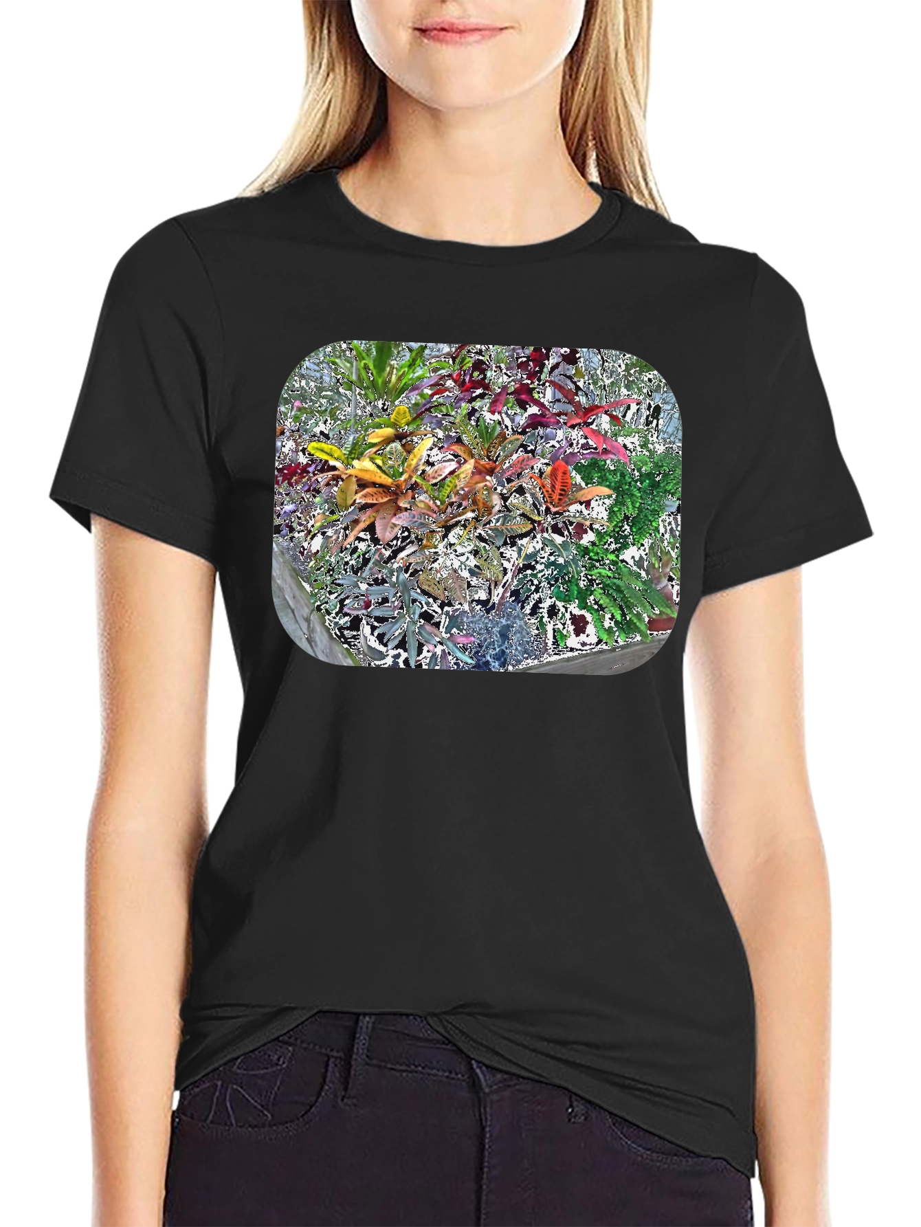 Black Vibrant Croton Plant Graphic Tee view 2