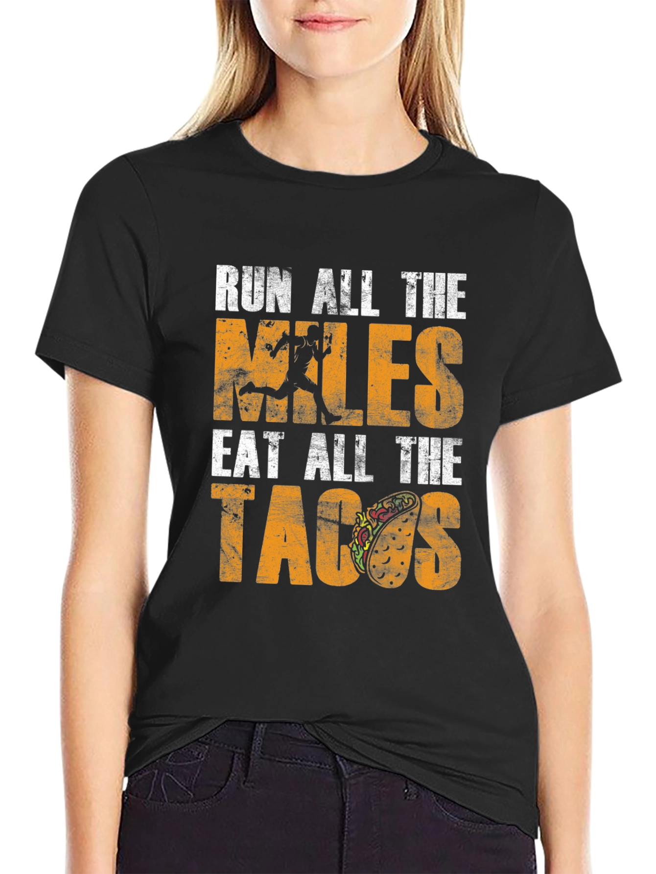Black Run All The Miles Eat All The Tacos Black T-Shirt view 2