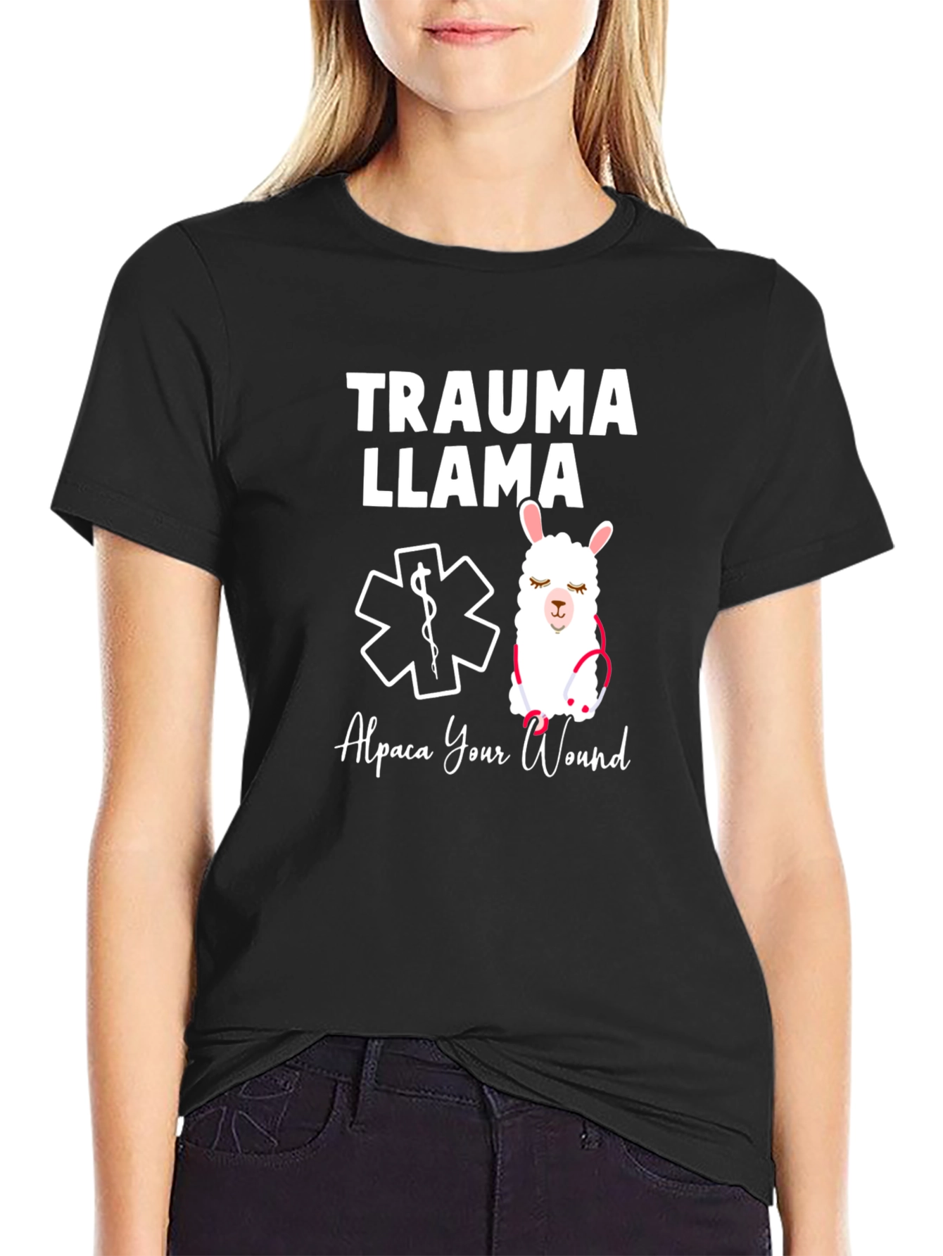 Black Trauma Llama T-Shirt - Alpaca Your Wound view 2
