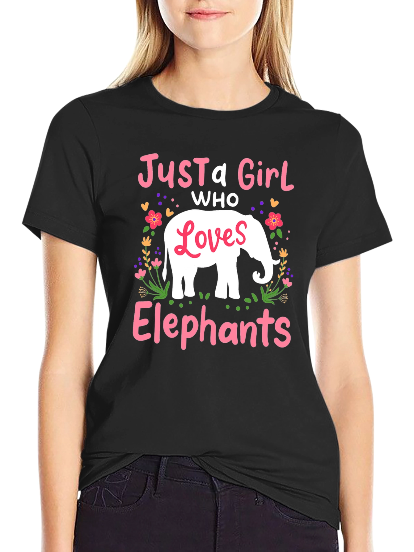 Black Just a Girl Who Loves Elephants T-Shirt view 2