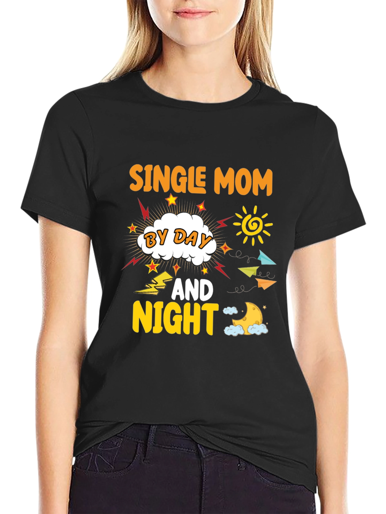 Black Single Mom By Day And Night T-Shirt view 2