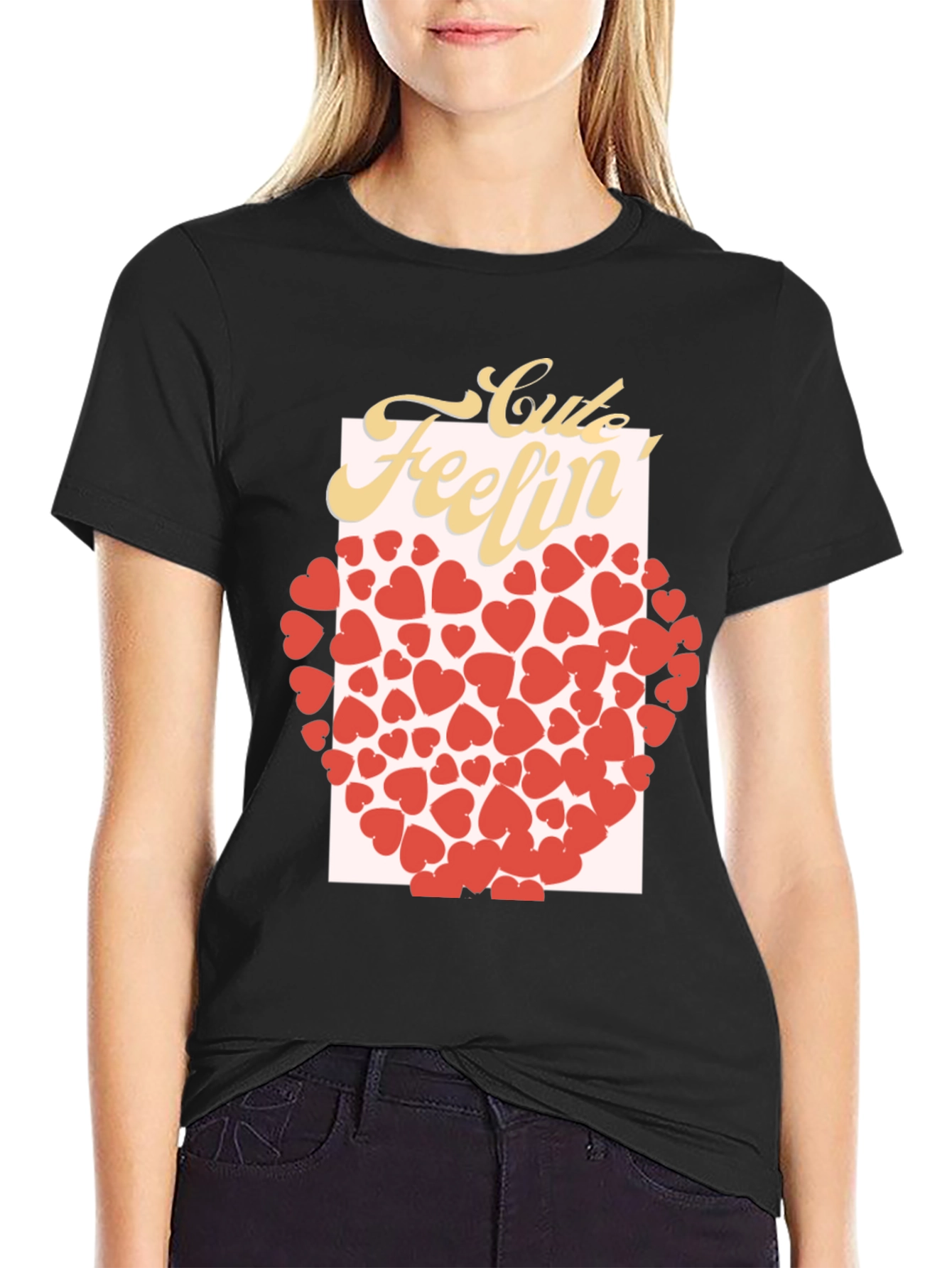 Black Cute Feelin' Heart Graphic T-Shirt view 2