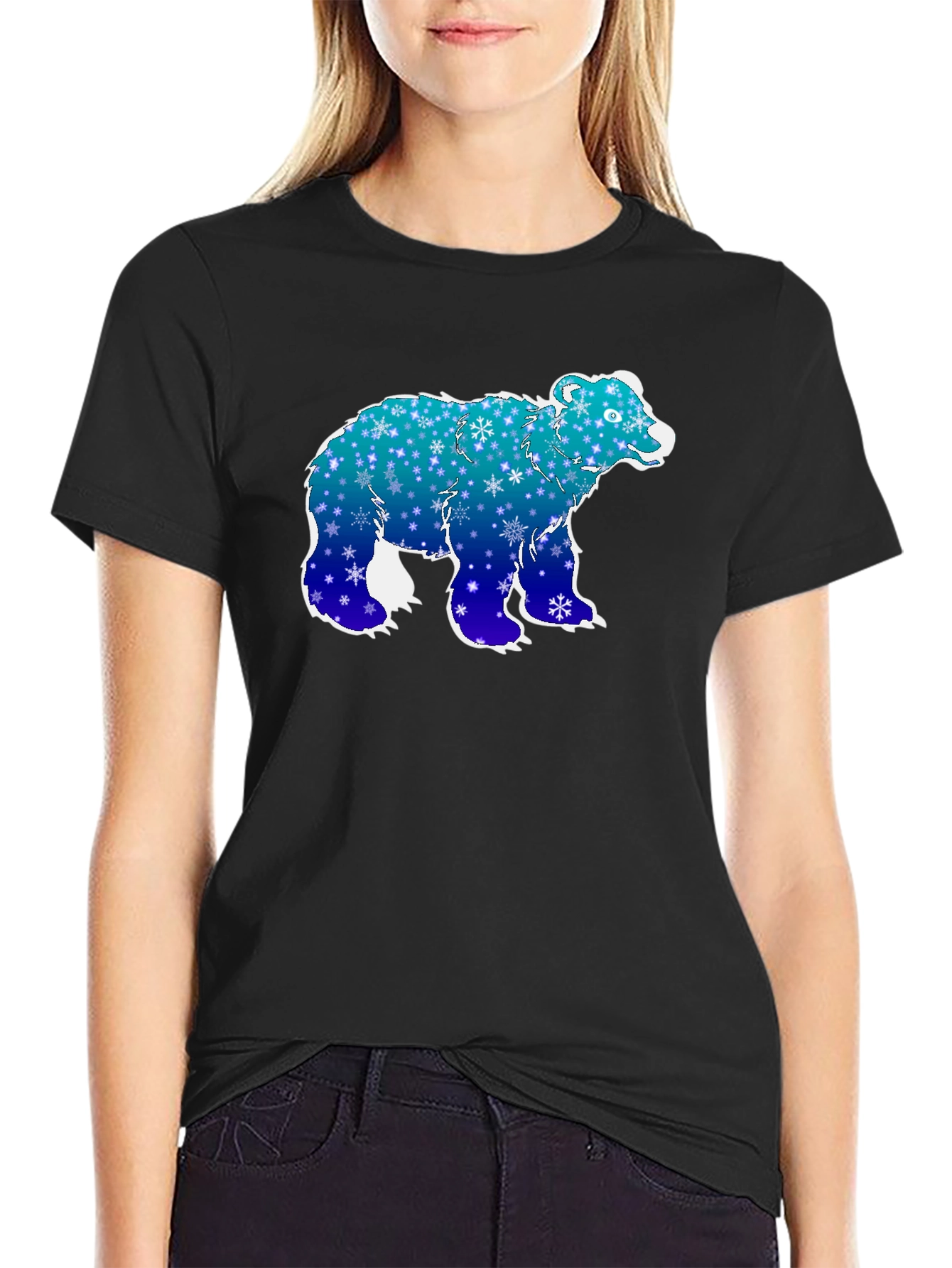 Black Winter Bear Graphic Tee - Black Cotton T-Shirt view 2