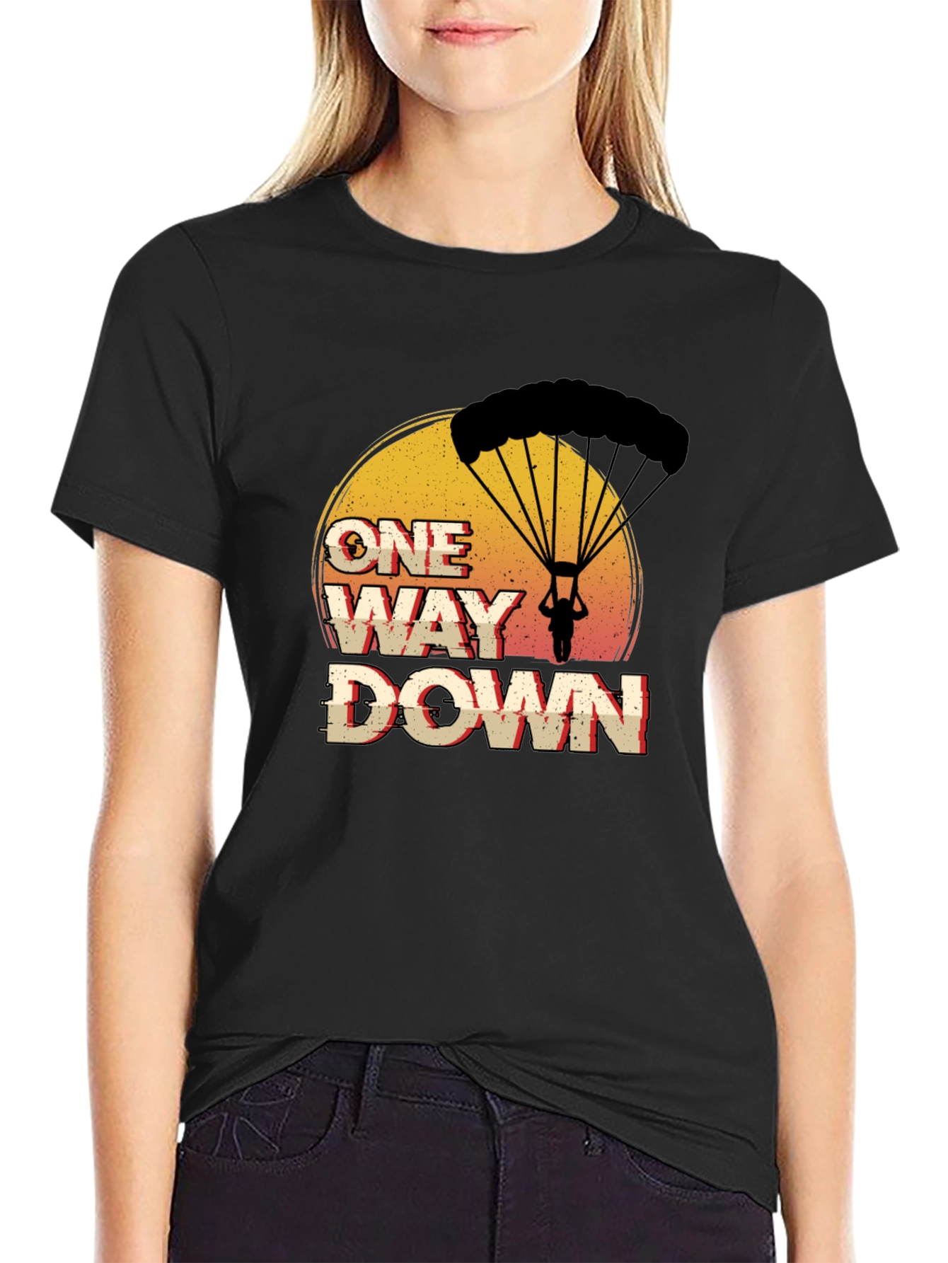 Black One Way Down Parachute Graphic T-Shirt view 2