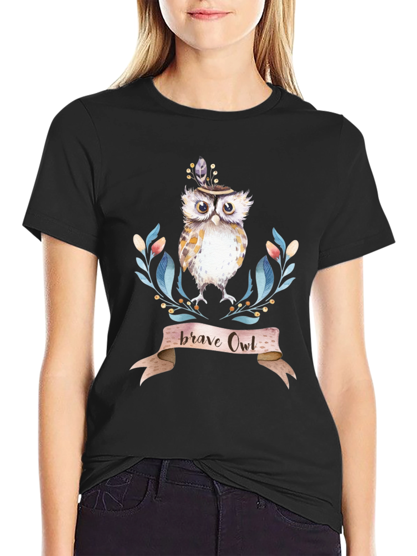 Black Brave Owl T-Shirt - Bohemian Style view 2