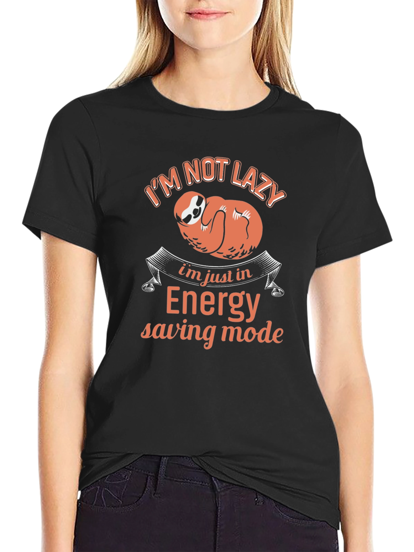 Black Energy Saving Mode Sloth T-Shirt view 2