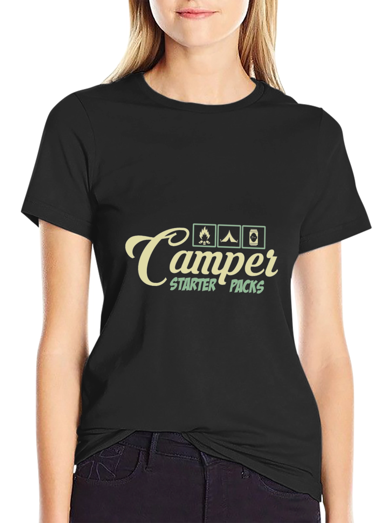 Black Camper Starter Packs Graphic T-Shirt - Camping Adventure Tee view 2
