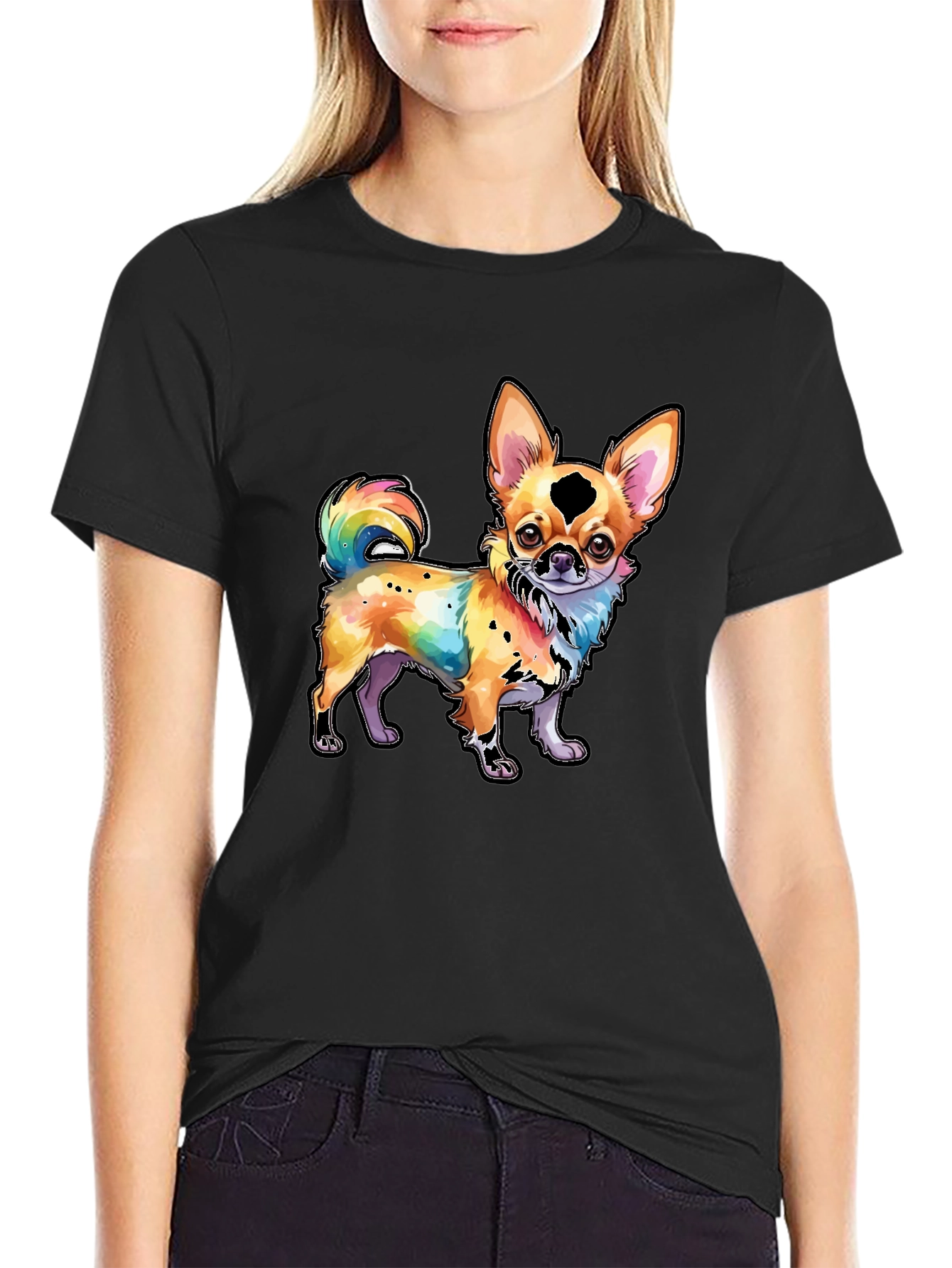 Black Rainbow Chihuahua Graphic Tee - Stylish Dog Lover Shirt view 2
