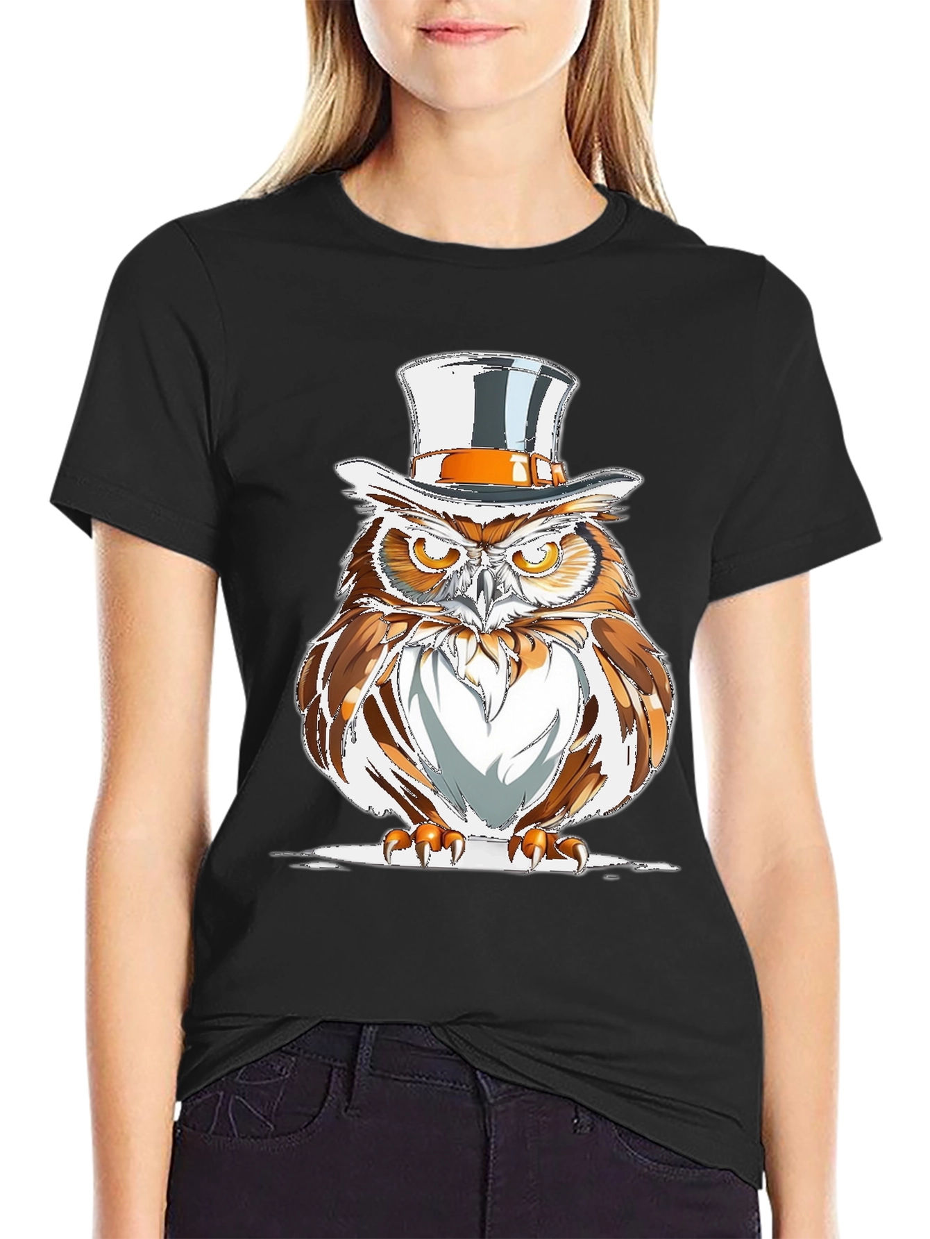 Black Owl Top Hat Graphic Tee - Men's Black T-Shirt view 2