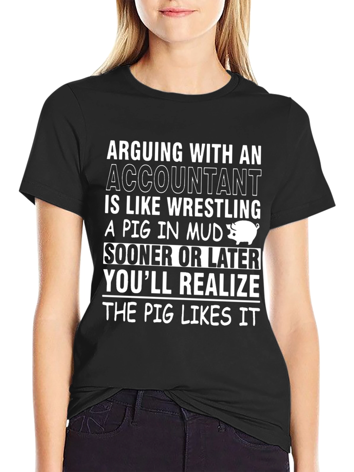Black Accountant Pig T-Shirt Funny Accounting Gift view 2