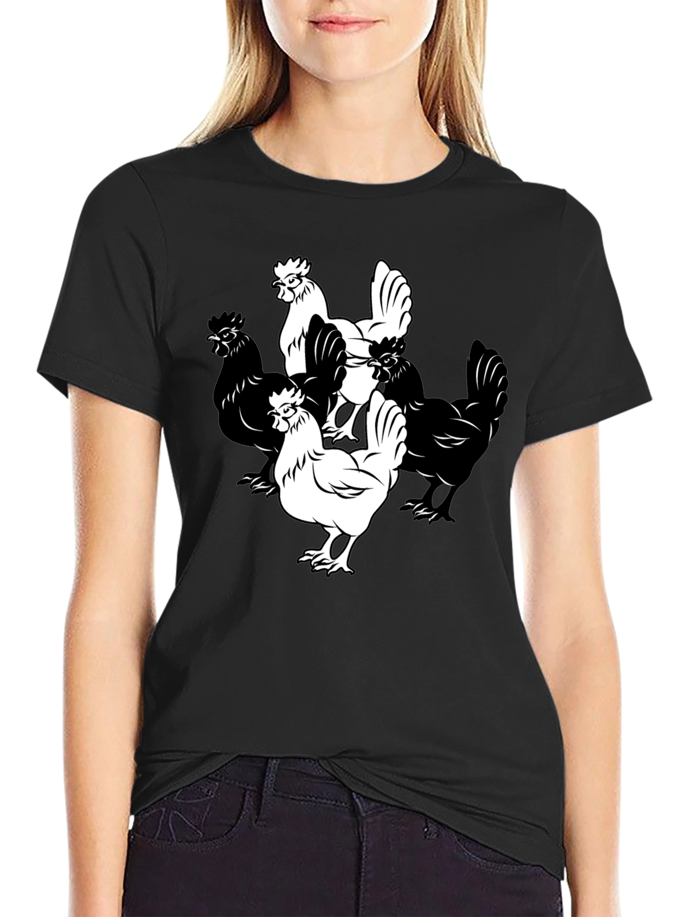 Black Chicken Graphic T-Shirt - Black Cotton Tee view 2