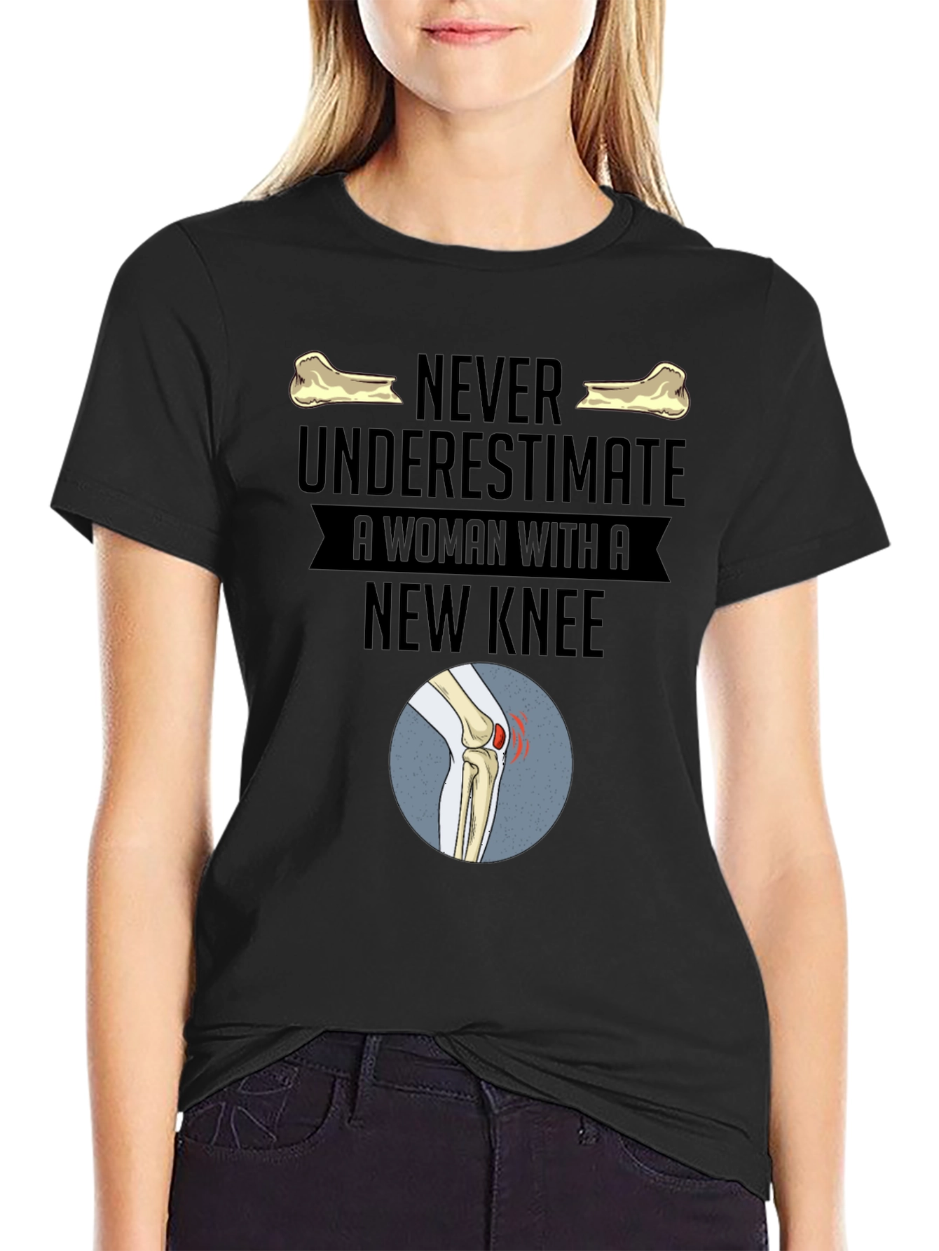 Black New Knee Woman Graphic Tee view 2