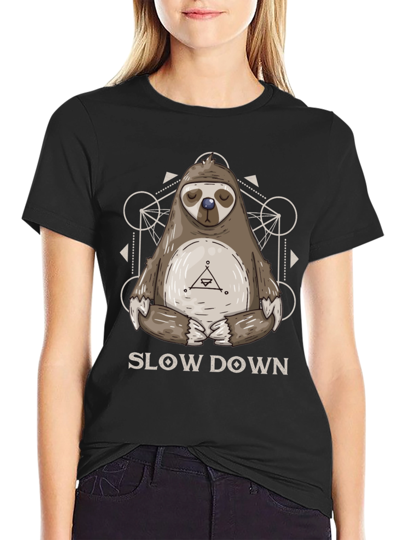 Black Relaxed Sloth Graphic Tee - Slow Down Shirt view 2