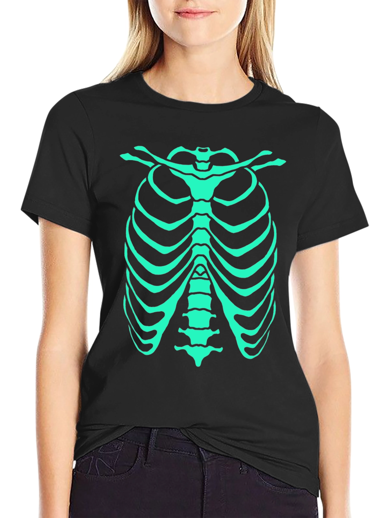 Black Glow-in-the-Dark Rib Cage T-Shirt view 2