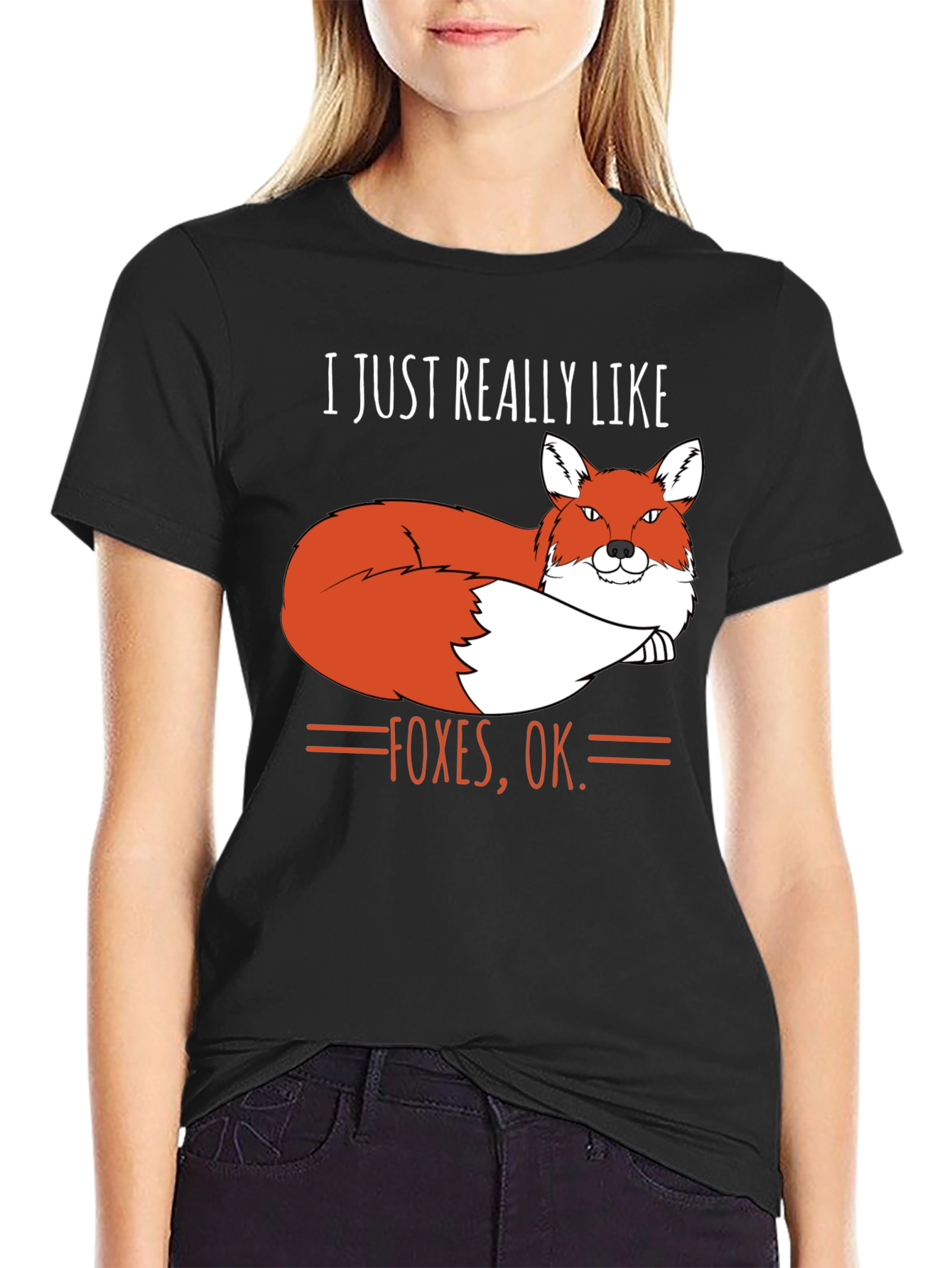 Black Funny Fox Graphic T-Shirt - I Just Really Like Foxes, OK. view 2