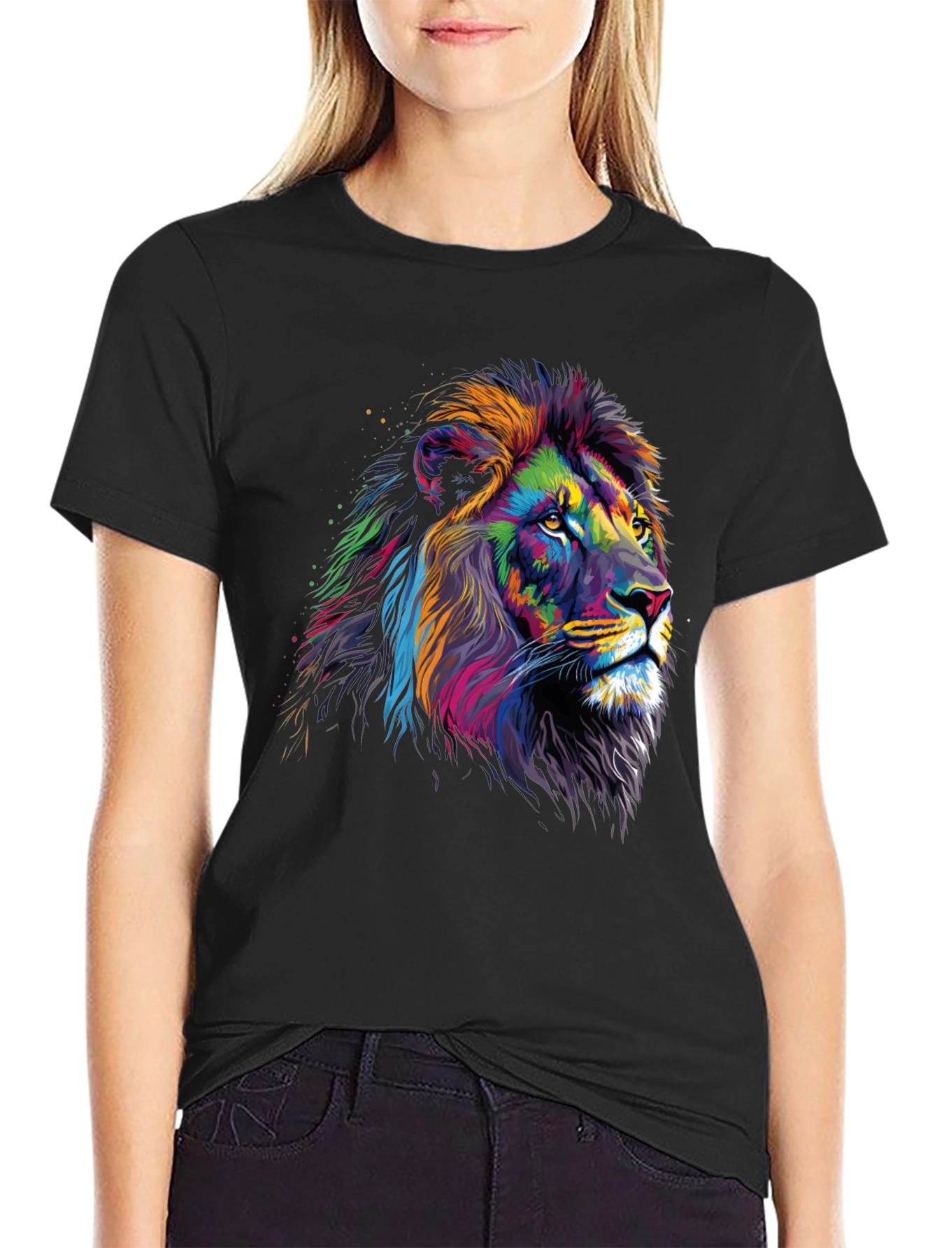 Black Vibrant Lion Graphic Tee - Bold Statement T-Shirt view 2