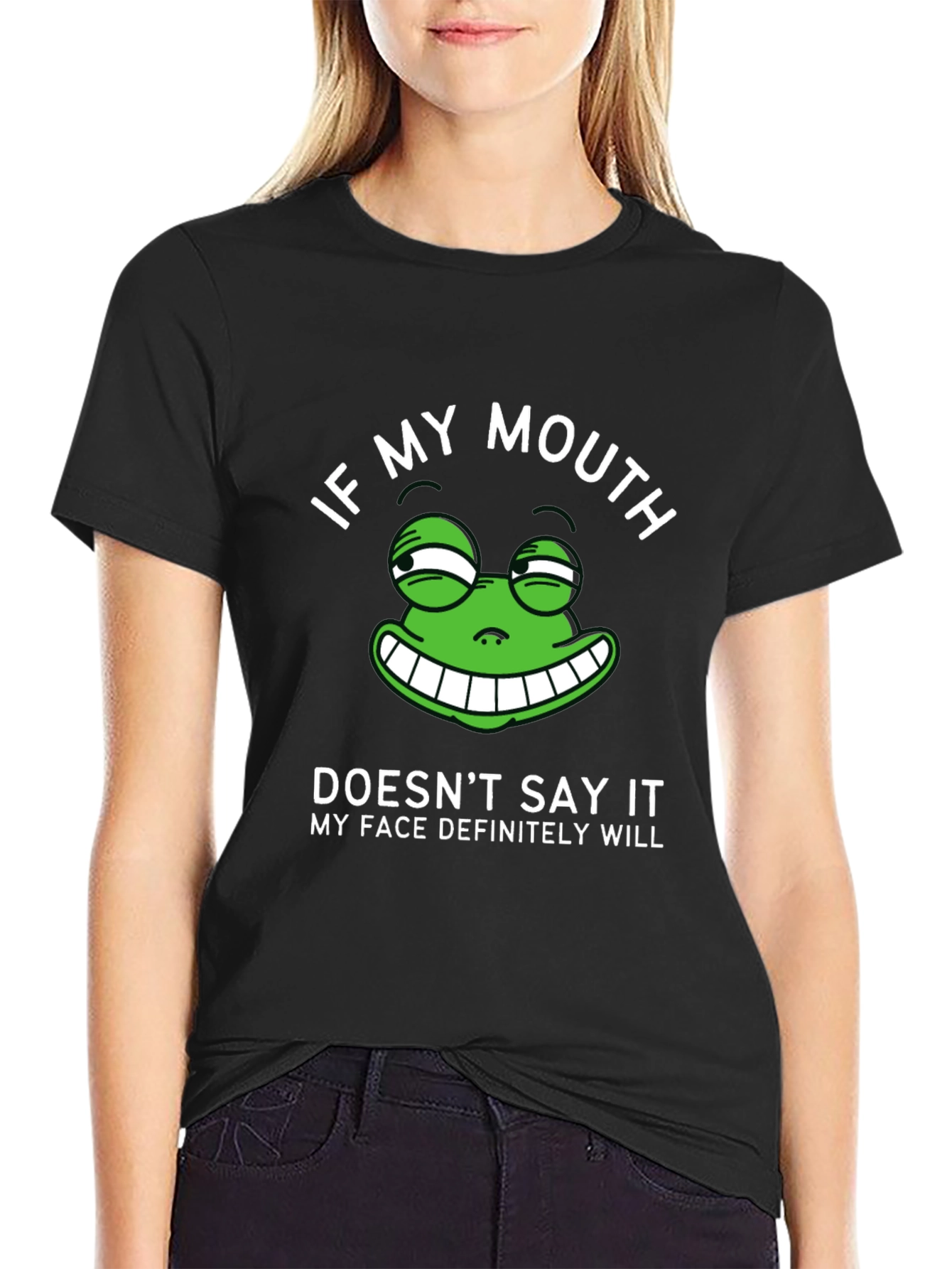 Black Funny Graphic T-Shirt: If My Mouth Doesn't Say It, My Face Will view 2
