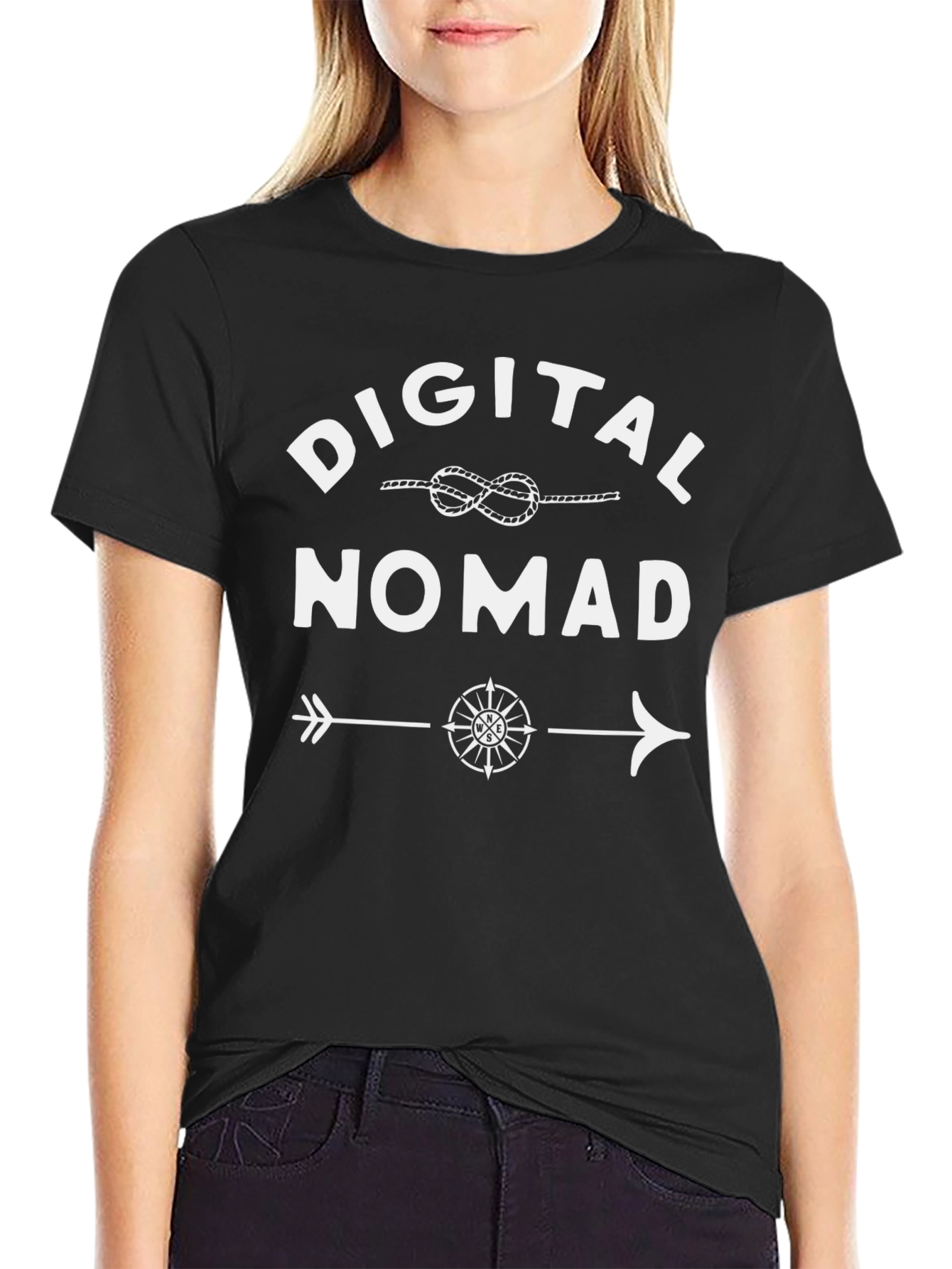 Black Digital Nomad Black T-Shirt with Compass Design view 2