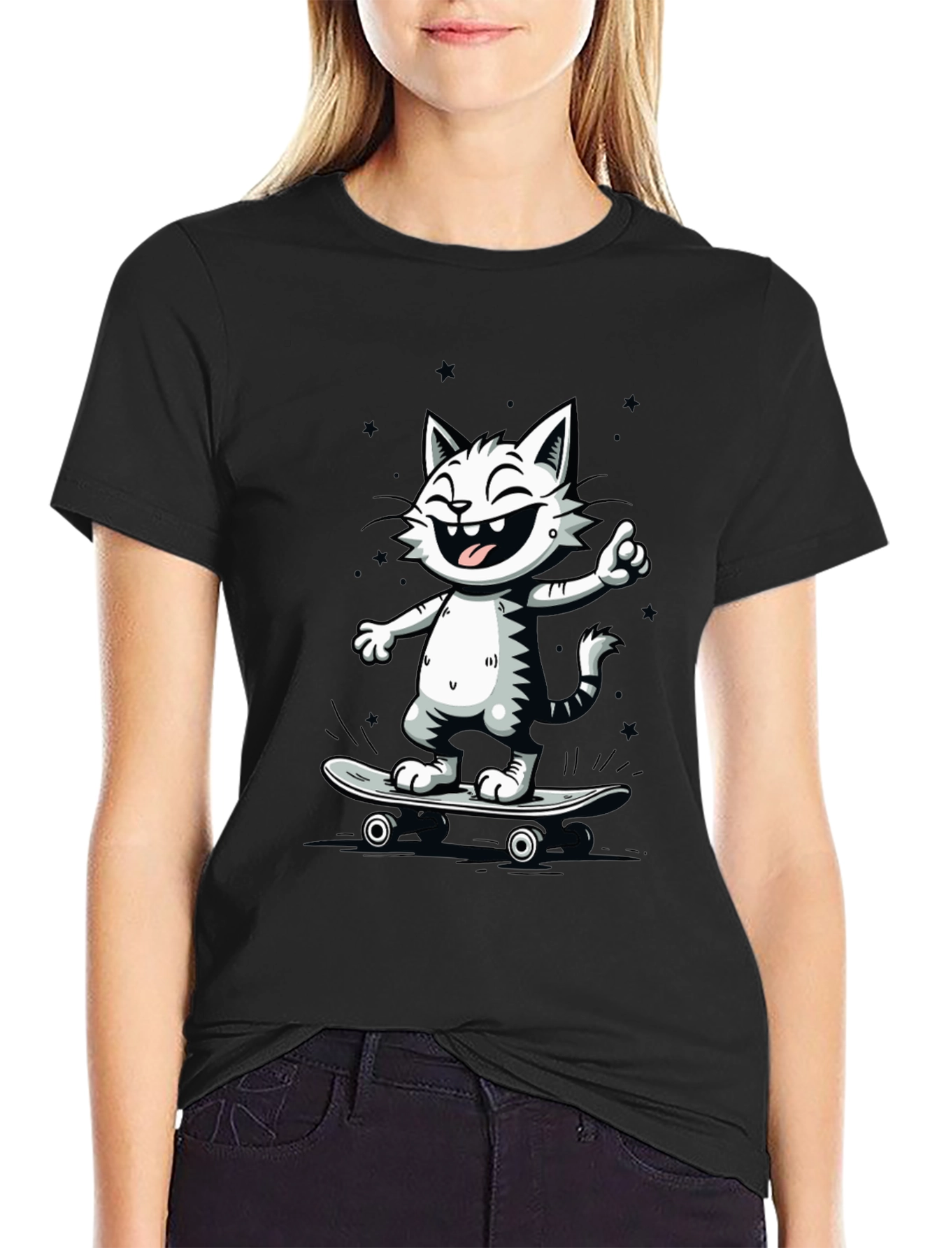 Black Cool Cat Skateboard T-Shirt - Black view 2