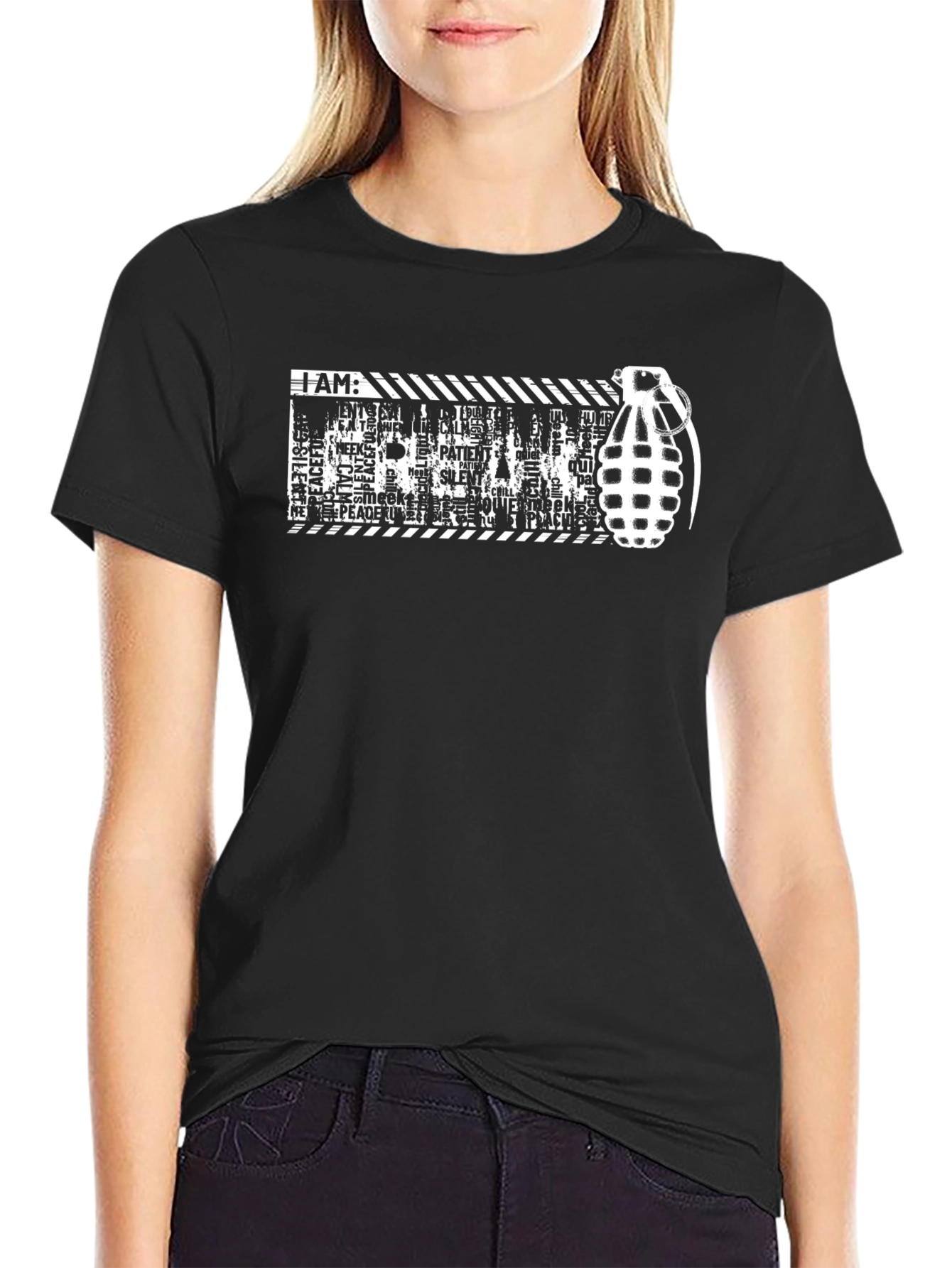 Black Edgy 'I AM' Grenade Graphic T-Shirt view 2