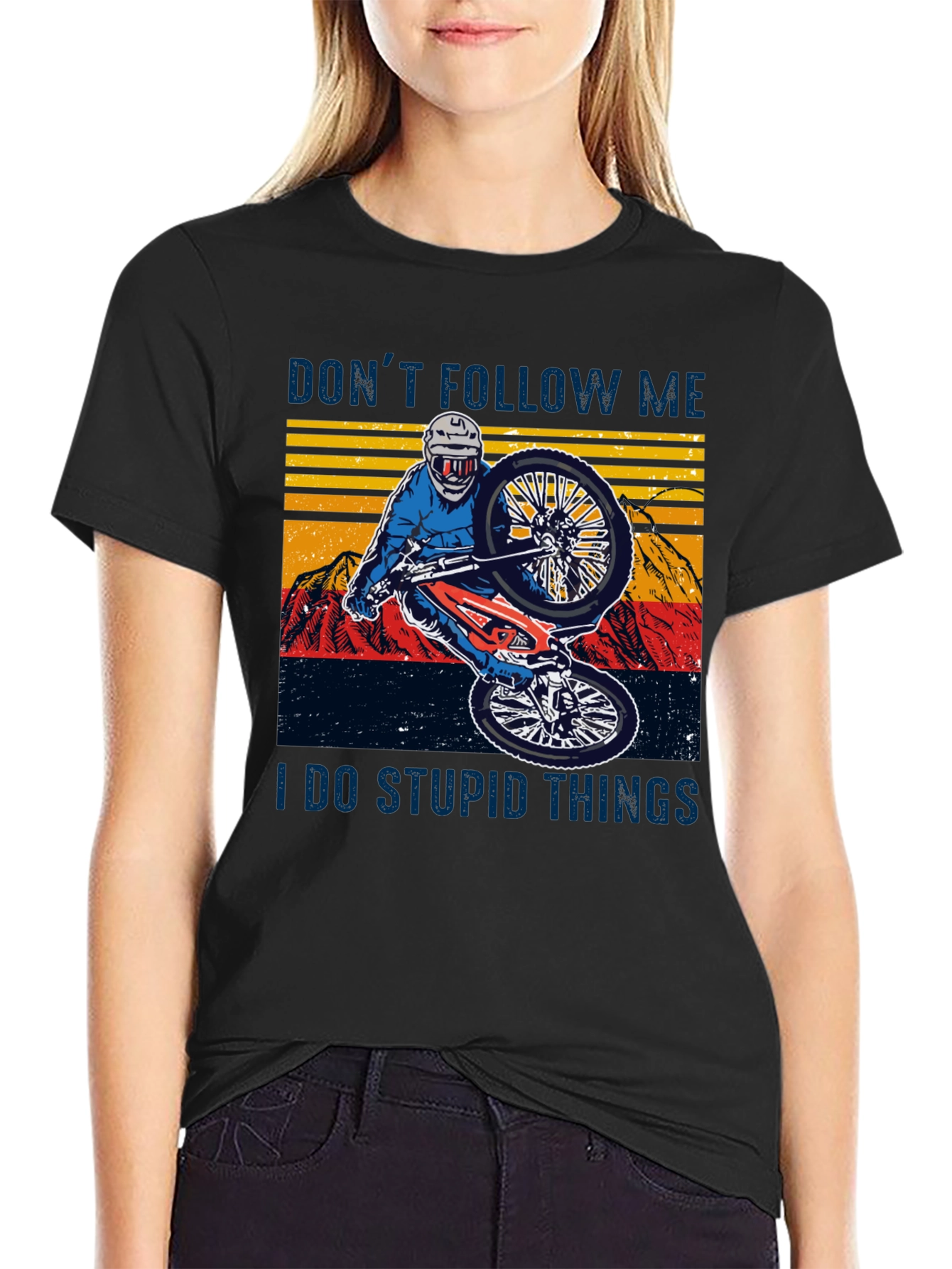 Black Funny Mountain Bike Graphic Tee - Don't Follow Me view 2