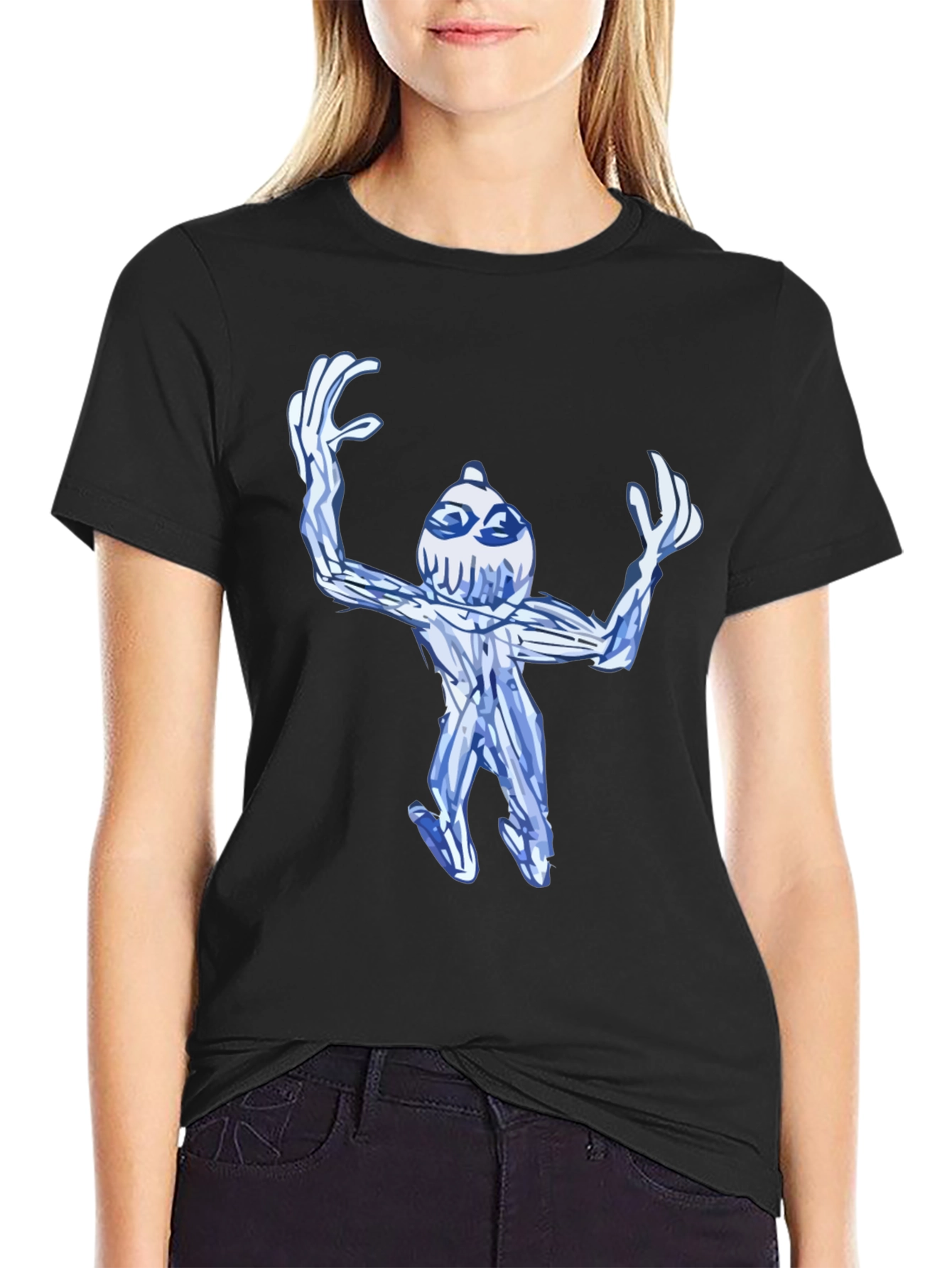 Black Abstract Blue Creature Black T-Shirt view 2
