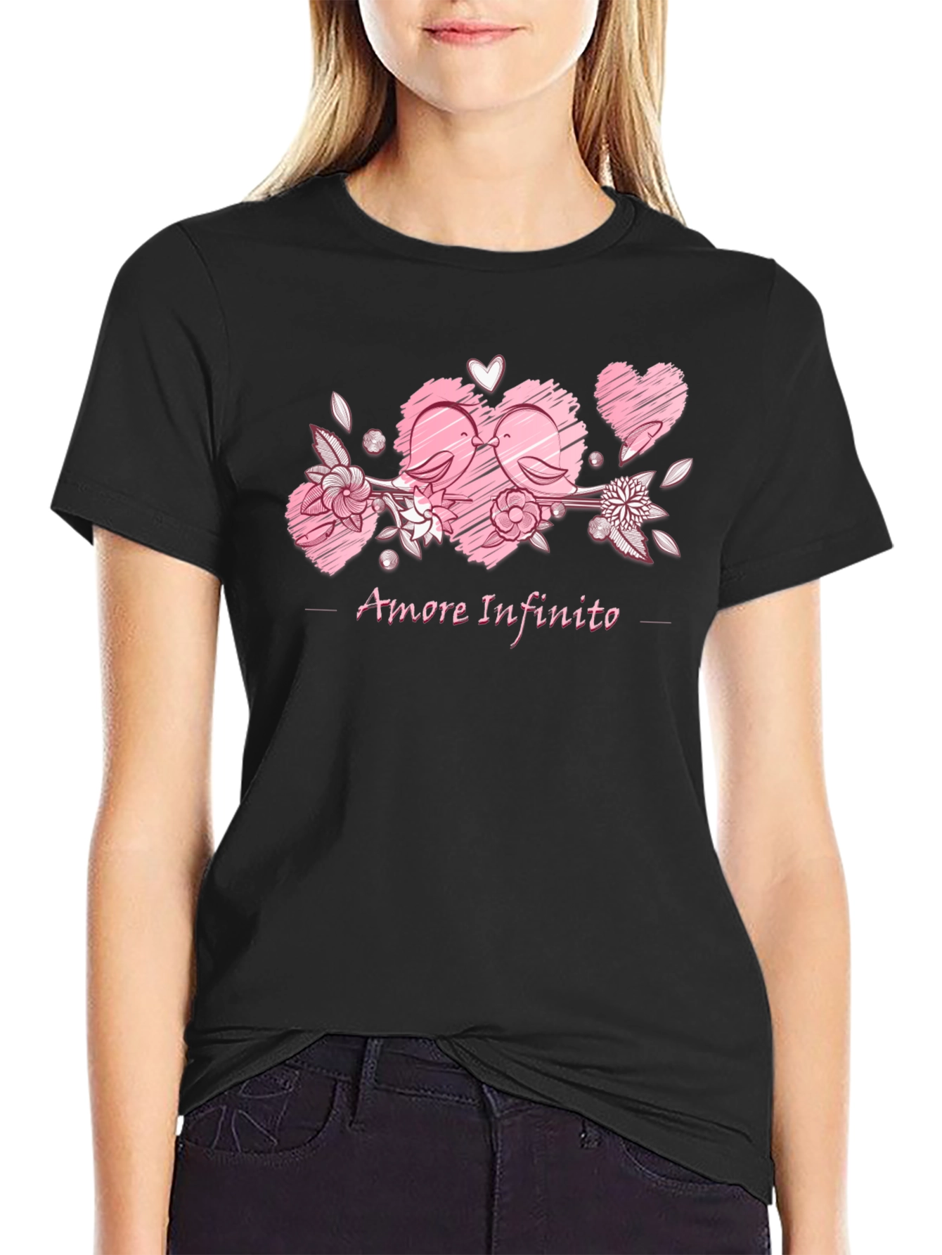 Black Amore Infinito T-Shirt - Love Birds Design view 2